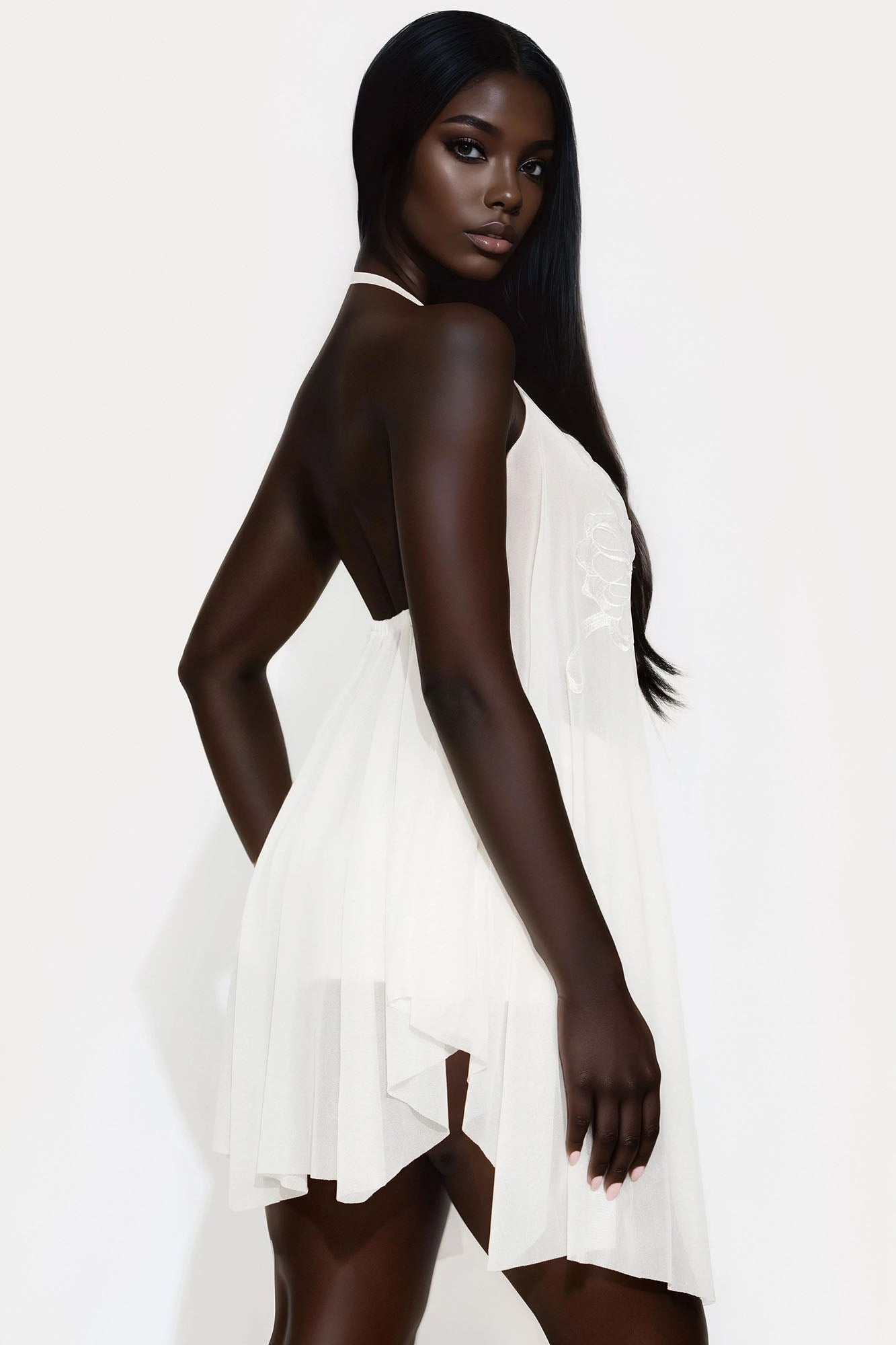 Beatrix Long Flyaway Halter Top - White