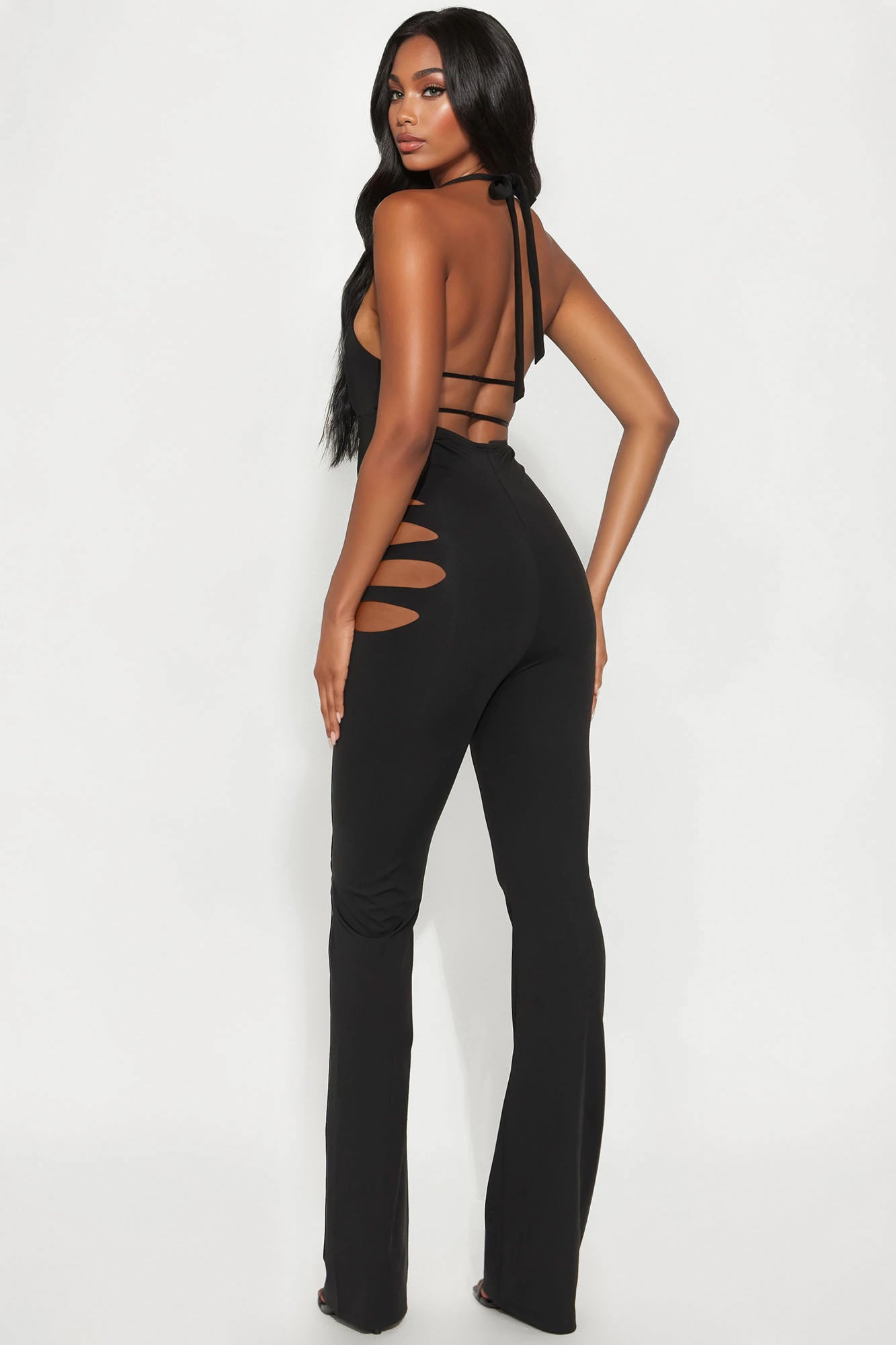 Can't Be Tamed Cut Out Halter Jumpsuit - Black