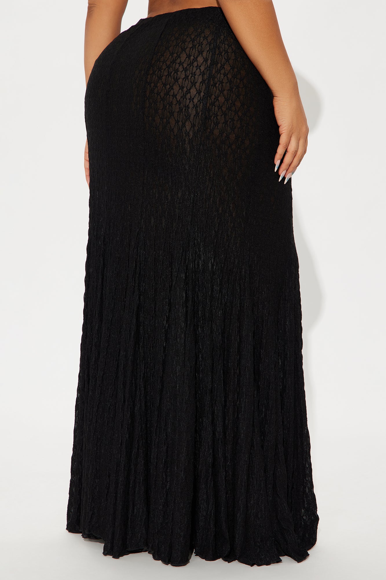 The Favorite Pleated Sheer Lace Maxi Skirt - Black
