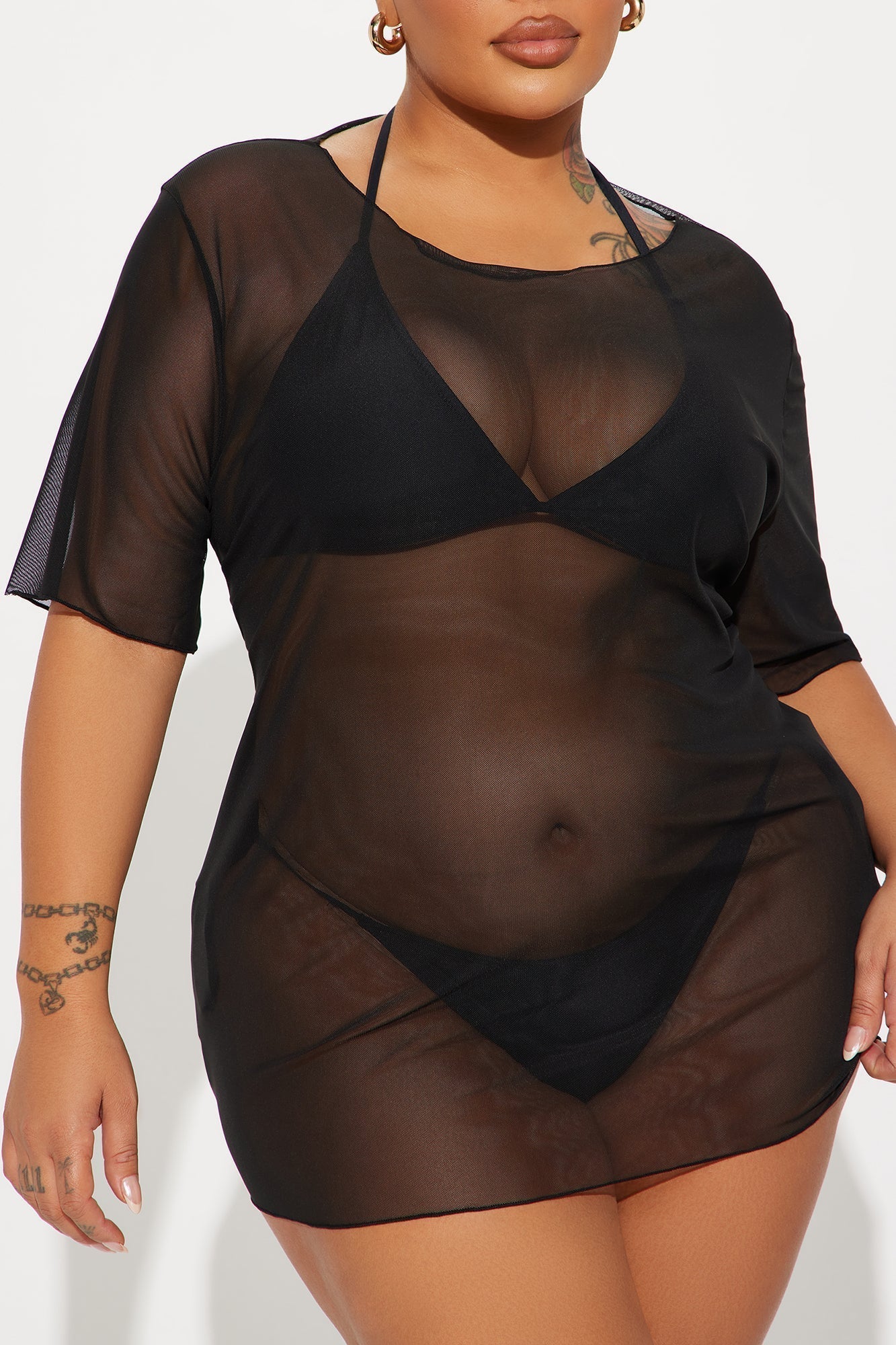 Shaina Ripped Cutout Mesh Cover Up - Black
