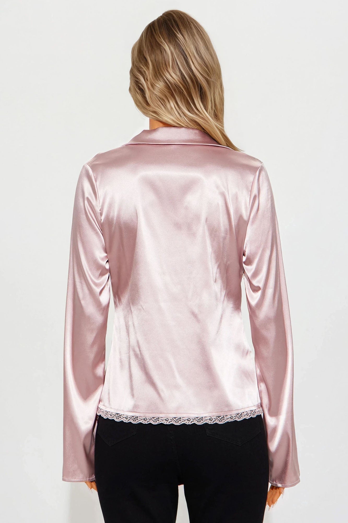 Midnight Snack Tie Front Satin Blouse - Mauve