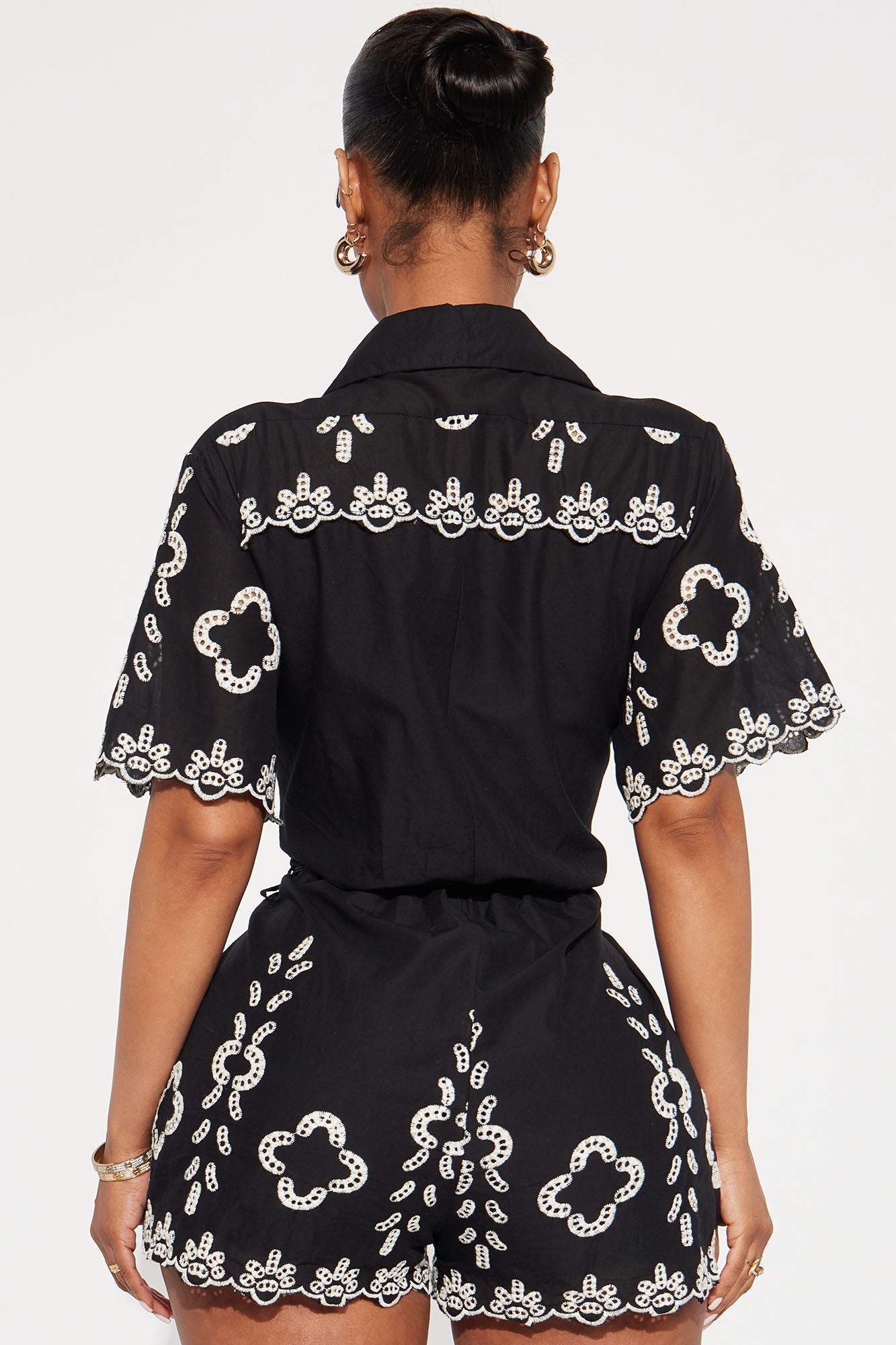Sicily Linen Romper - Black/White