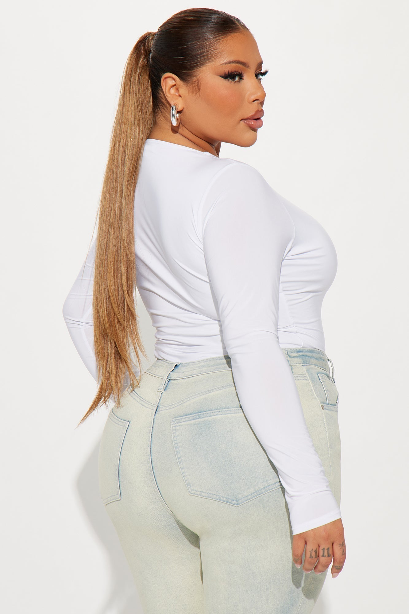 Take The Plunge Lined Long Sleeve Bodysuit - White