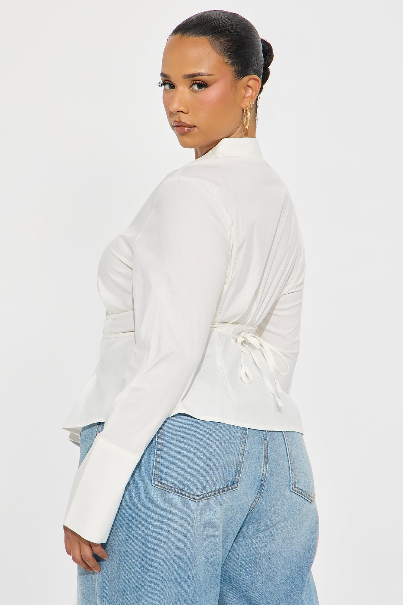 On My Way Poplin Tie Waist Shirt - White