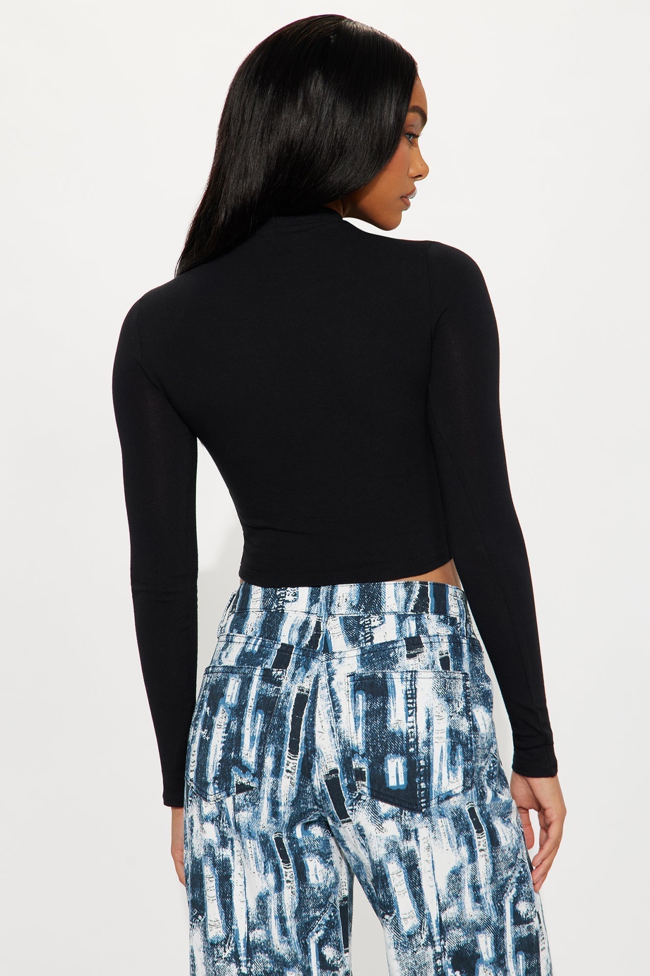 Gemma Mock Neck Long Sleeve Top - Black
