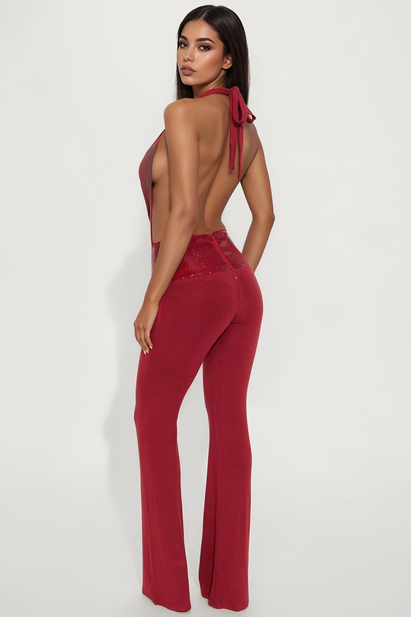Undone Love Halter Jumpsuit - Burgundy