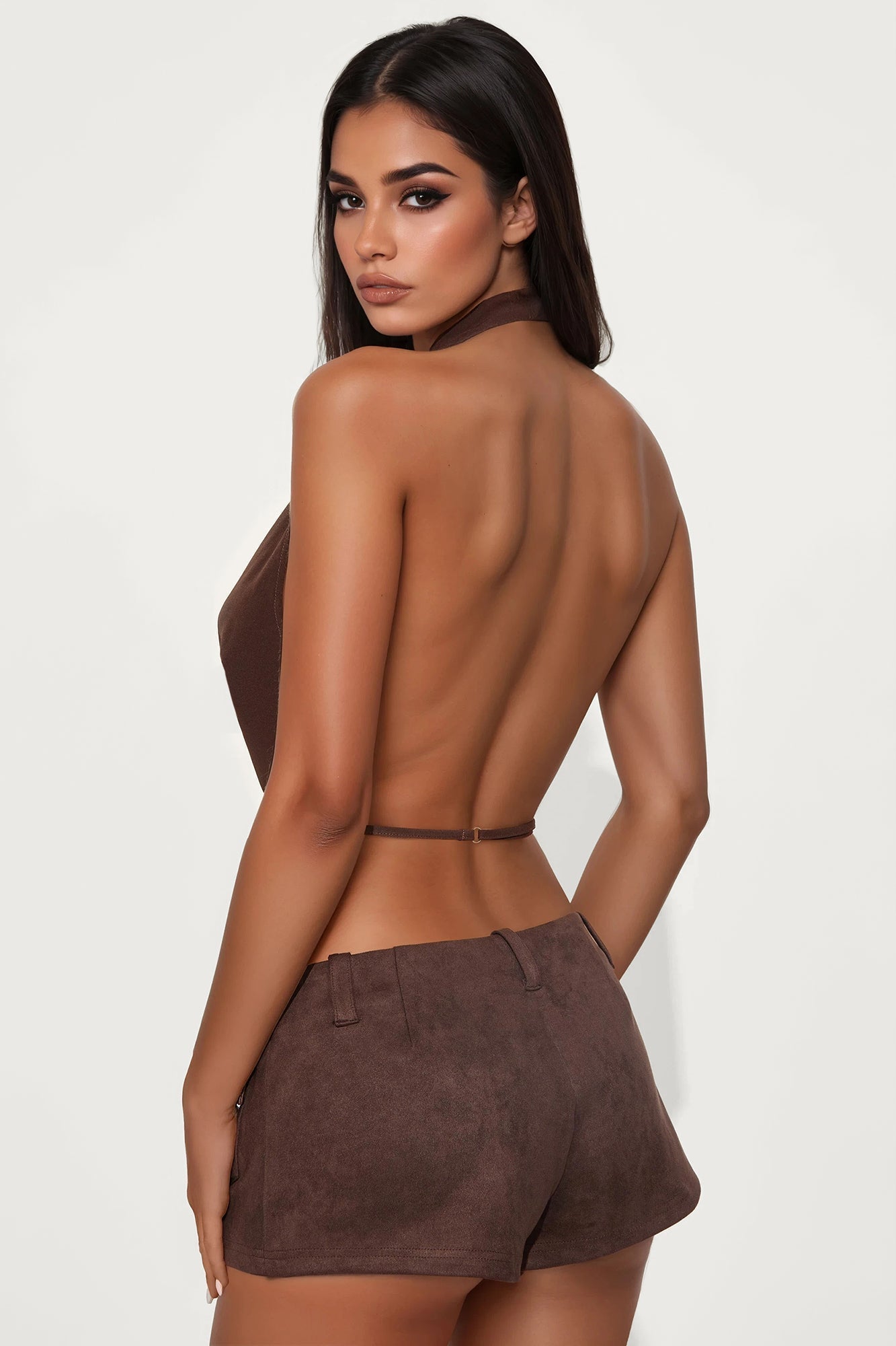 Fancy You Cowl Neck Halter Top - Chocolate