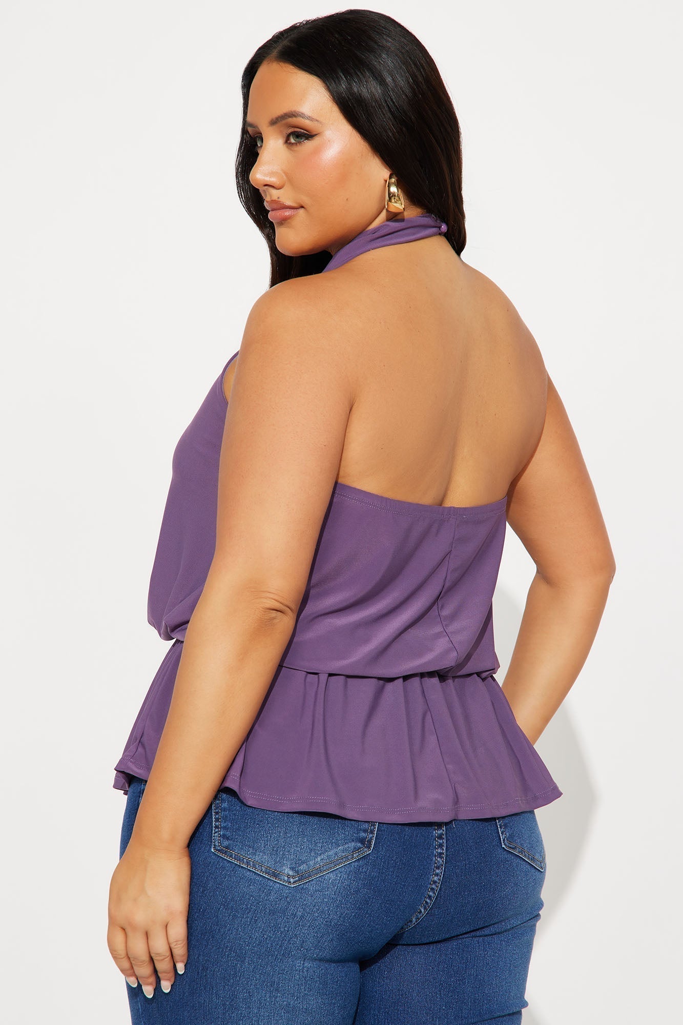 Beth High Neck Halter Top - Plum