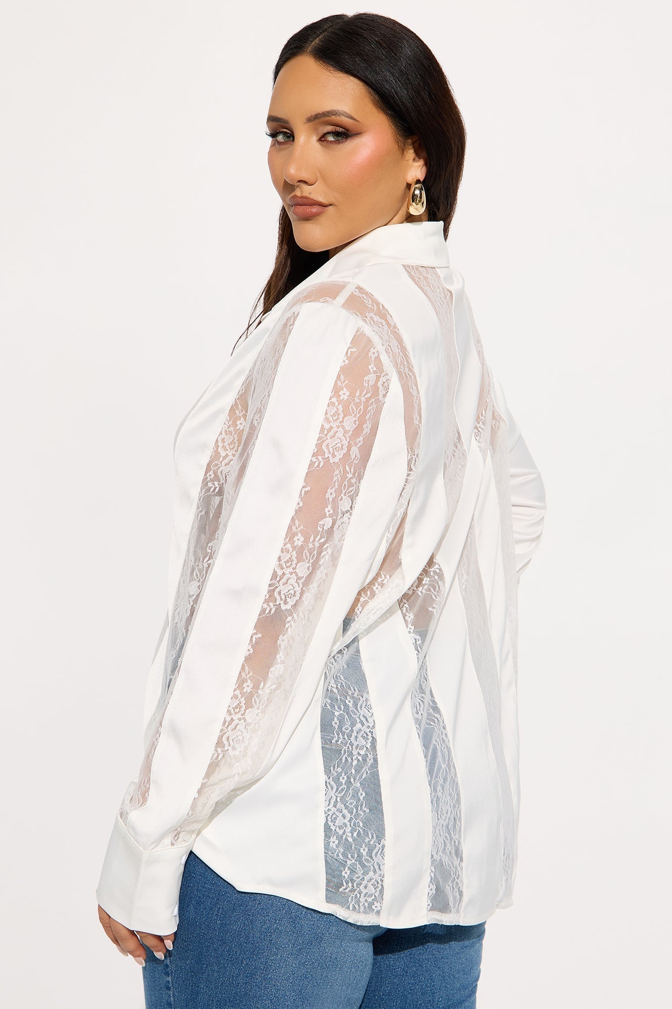 Lace Whispers Satin Shirt - White
