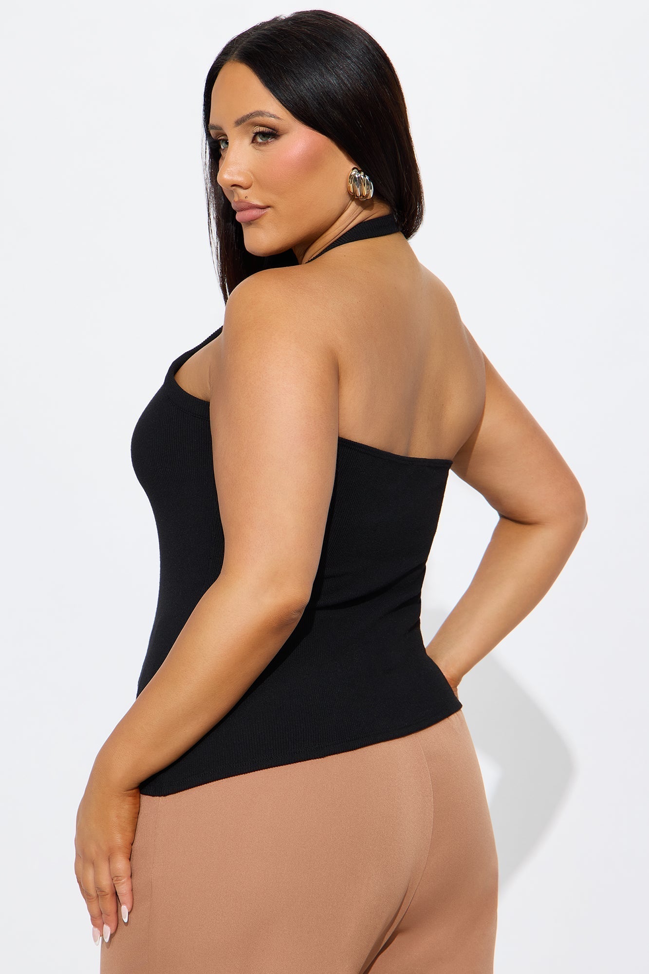 Sonnet Asymmetrical Ribbed Halter Top - Black