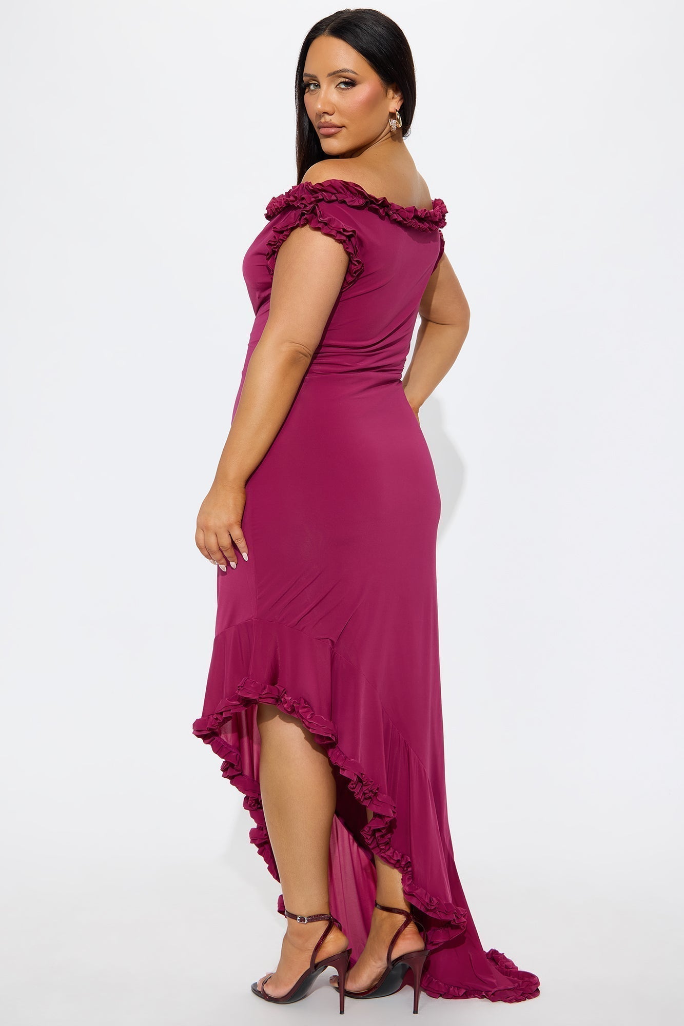Andrea Ruffle Maxi Dress - Magenta
