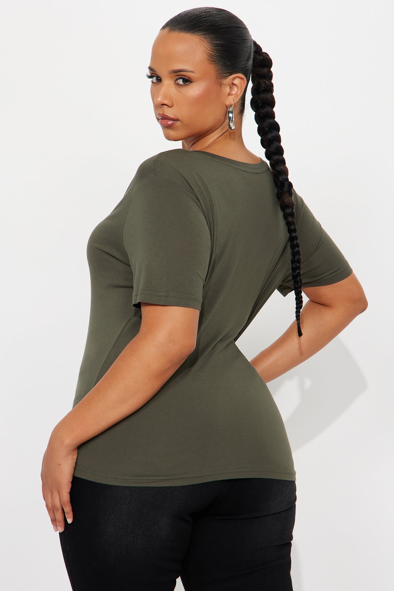 Ava V-Neck Tee - Military Green