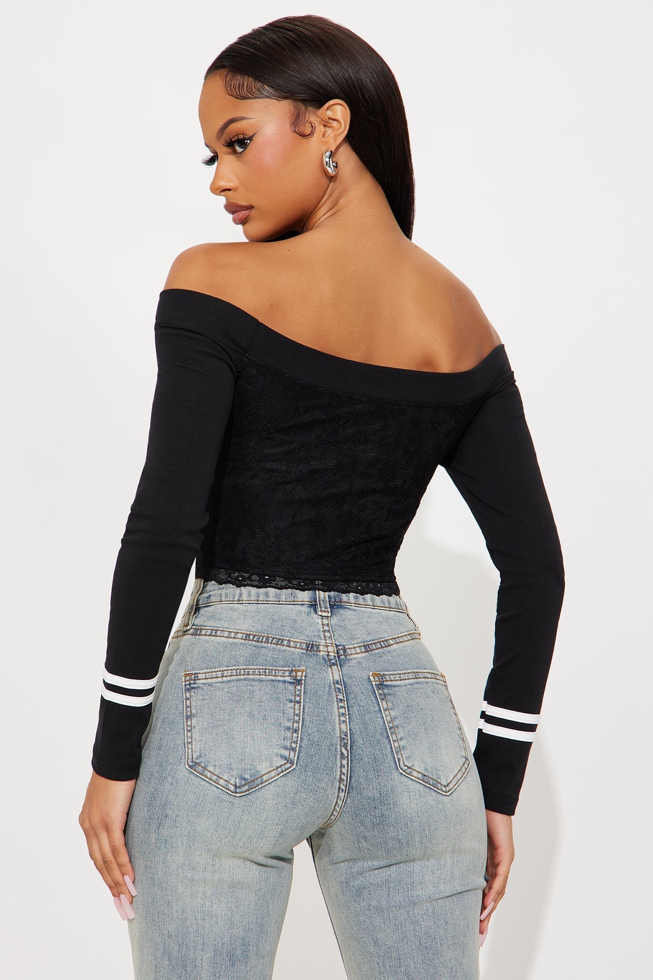 Sporty Gal Off Shoulder Top - Black