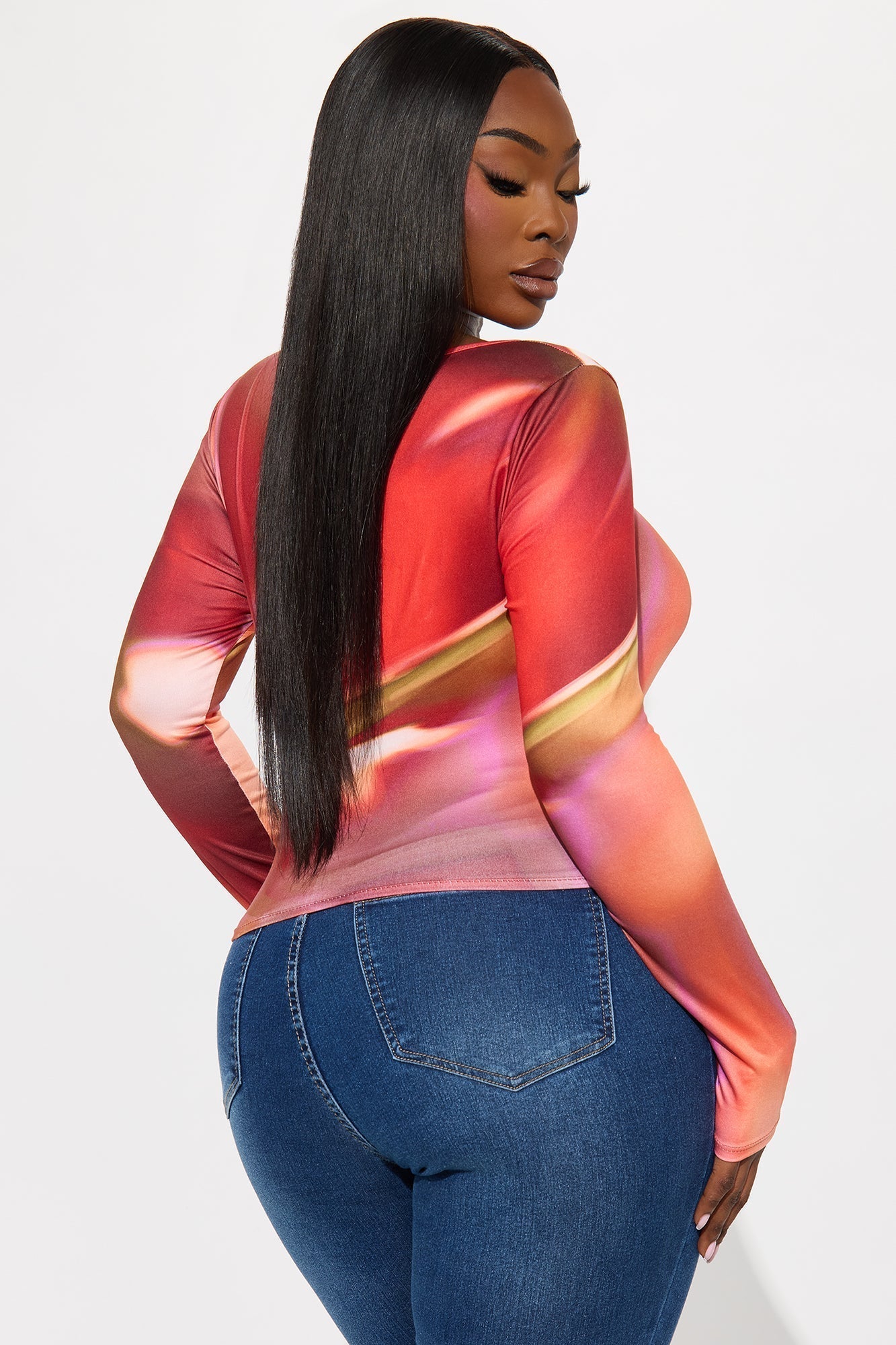 Estella Long Sleeve Lace Up Top - Multi Color