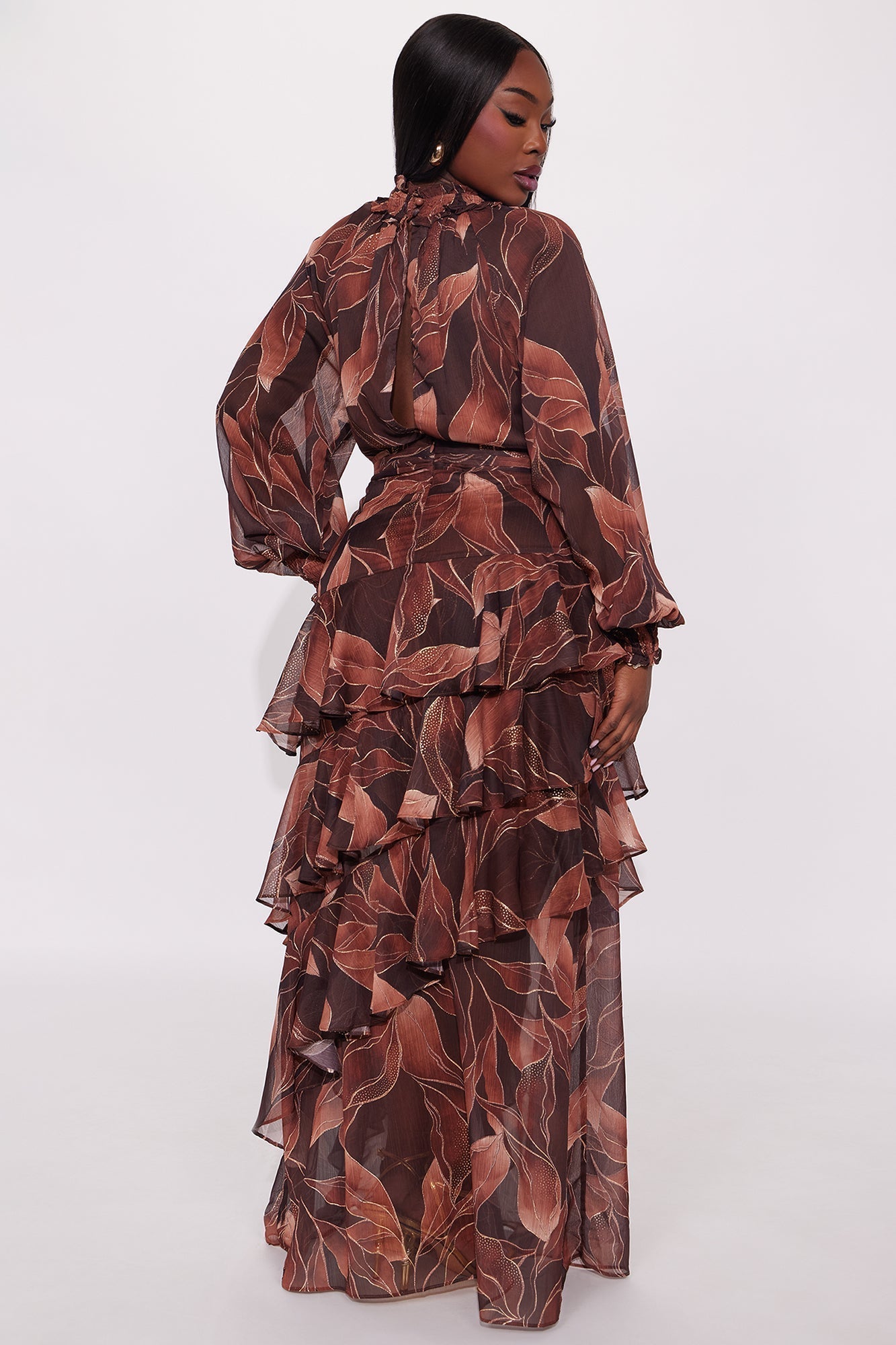 Sofia Chiffon Maxi Dress - Brown/combo