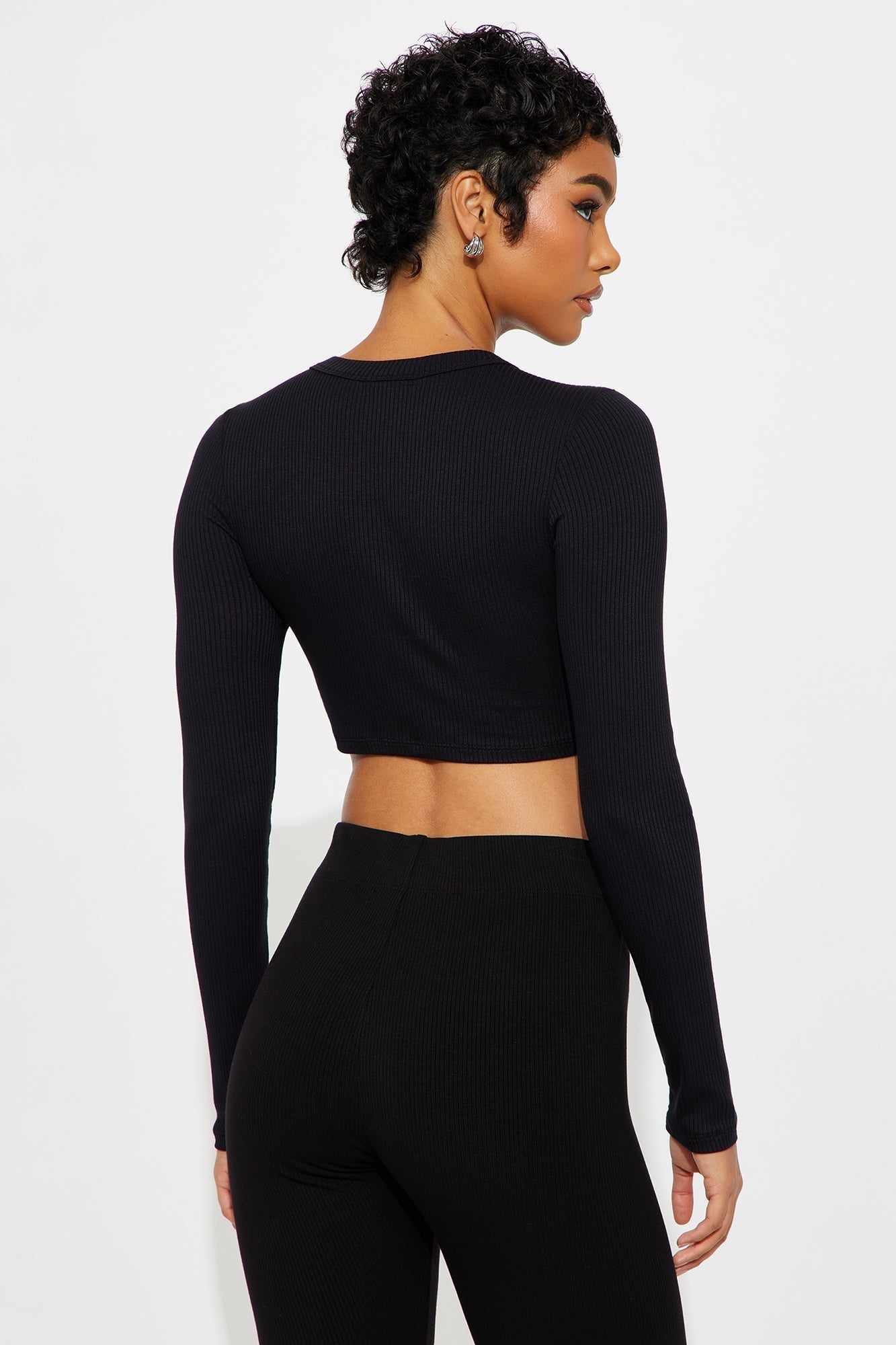 Jana Cropped Long Sleeve Top - Black