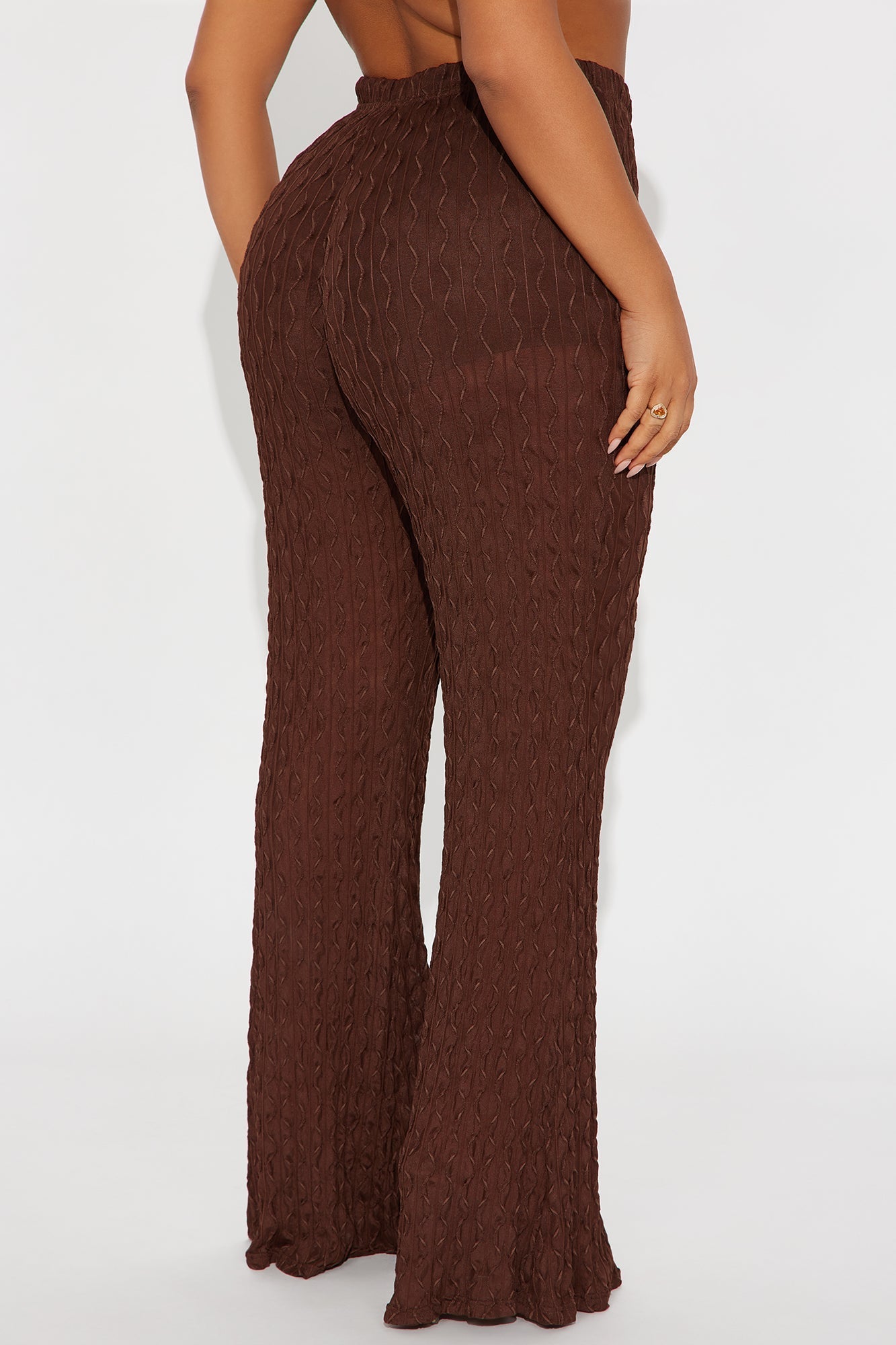 Romina High Rise Textured Flare Pant - Chocolate