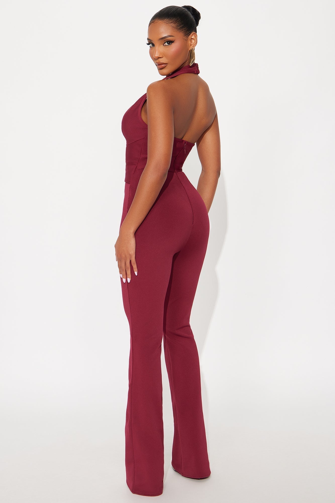 Aurora Bandage Halter Jumpsuit - Burgundy