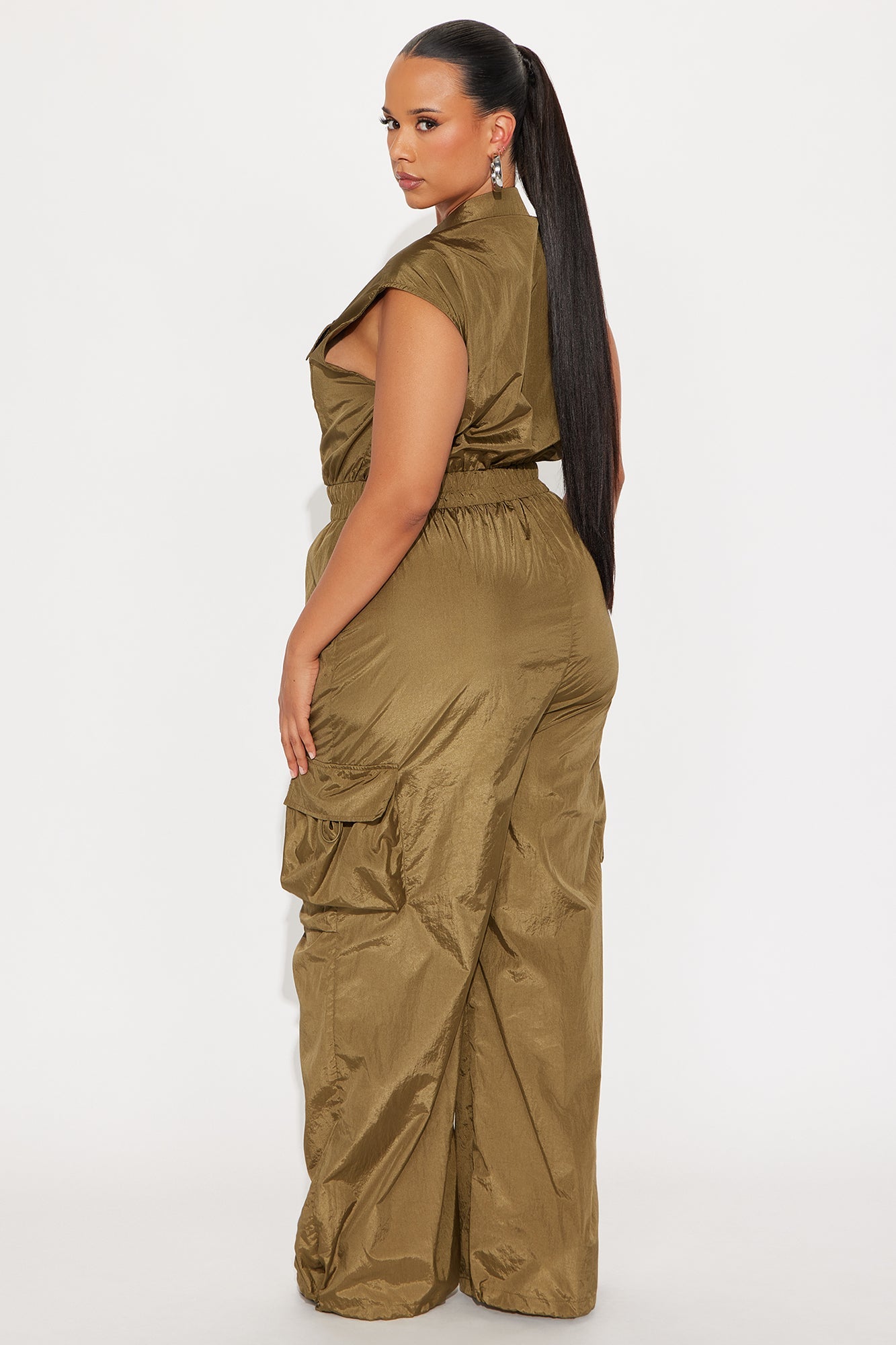 Remi Windbreaker Wide Leg Cargo Jumpsuit - Olive