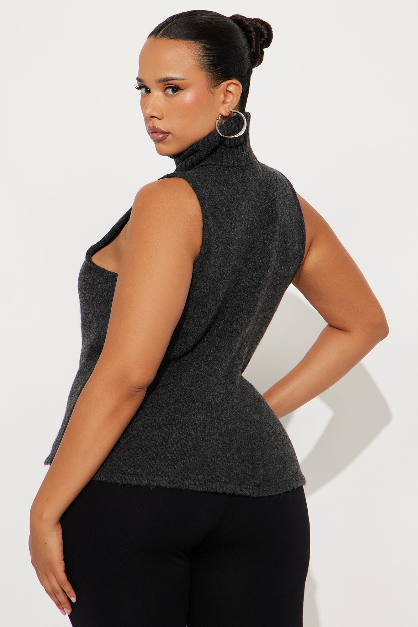 Fall Fling Turtle Neck Sweater Top - Charcoal