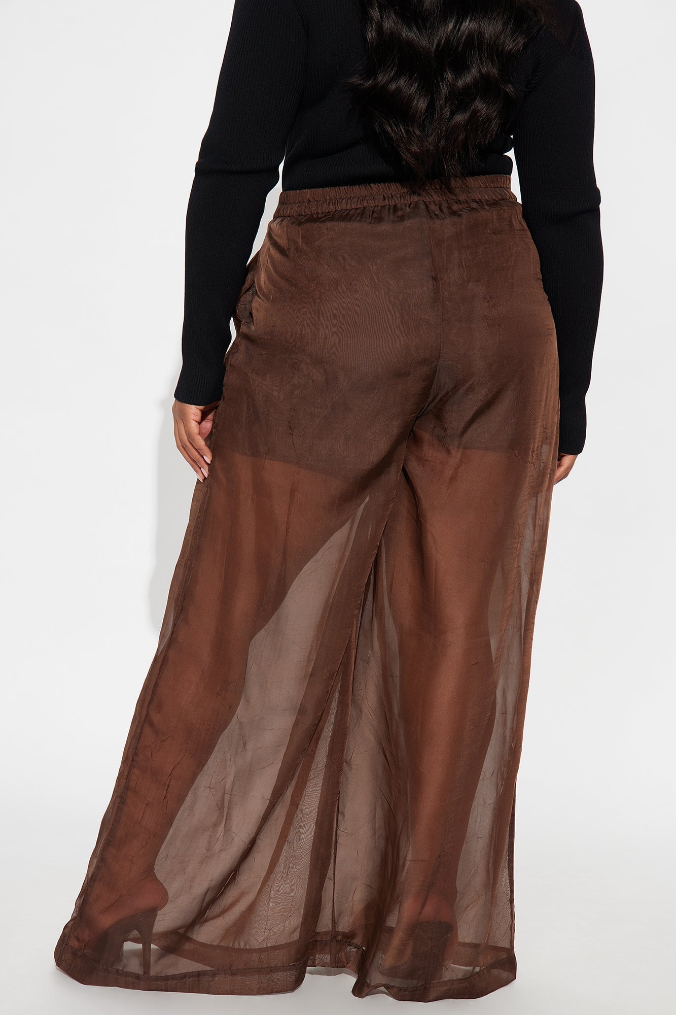 Hollie Wide Leg Organza Pant - Chocolate