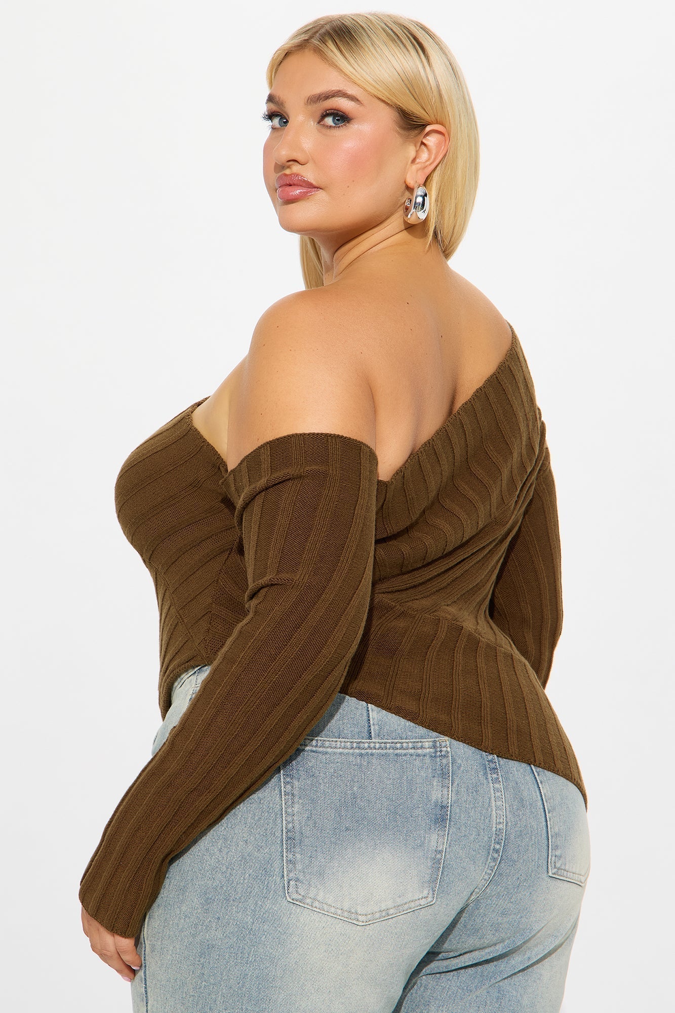 Amaya One Shoulder Long Sleeve Sweater Top - Chocolate