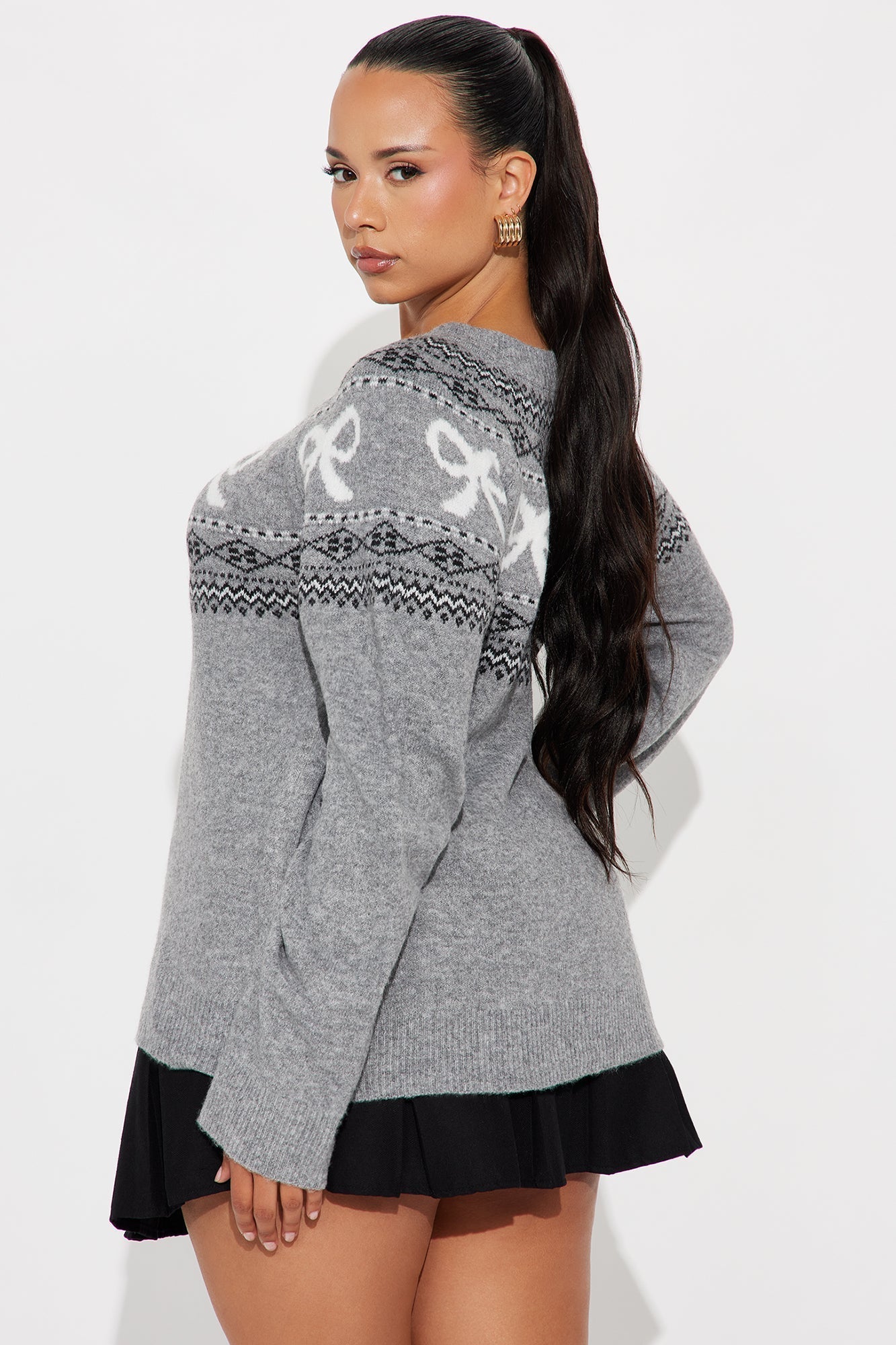 Bow Chic Pullover Sweater - Grey/combo