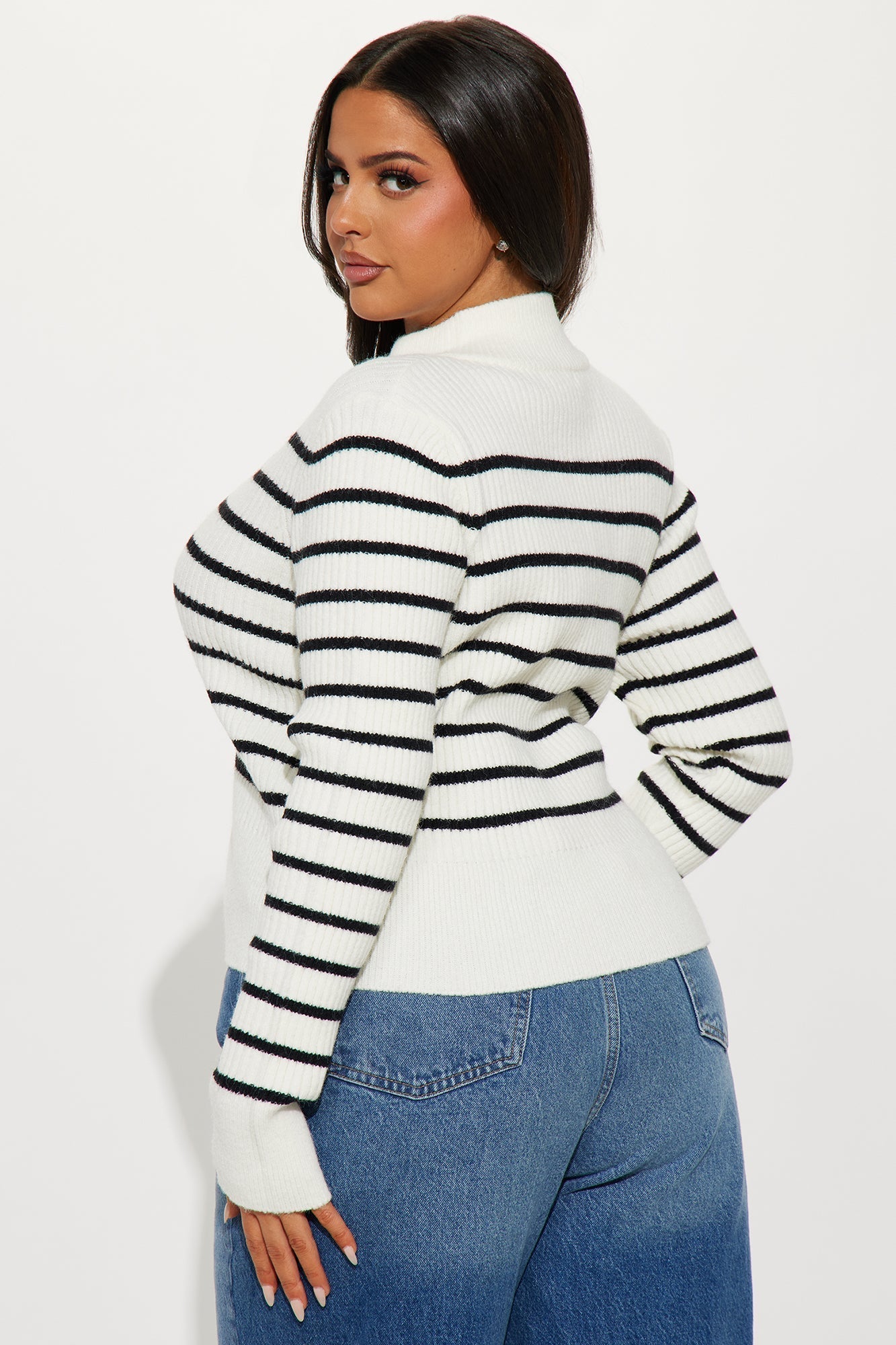 Holly Striped Front Zip Sweater - Ivory/combo