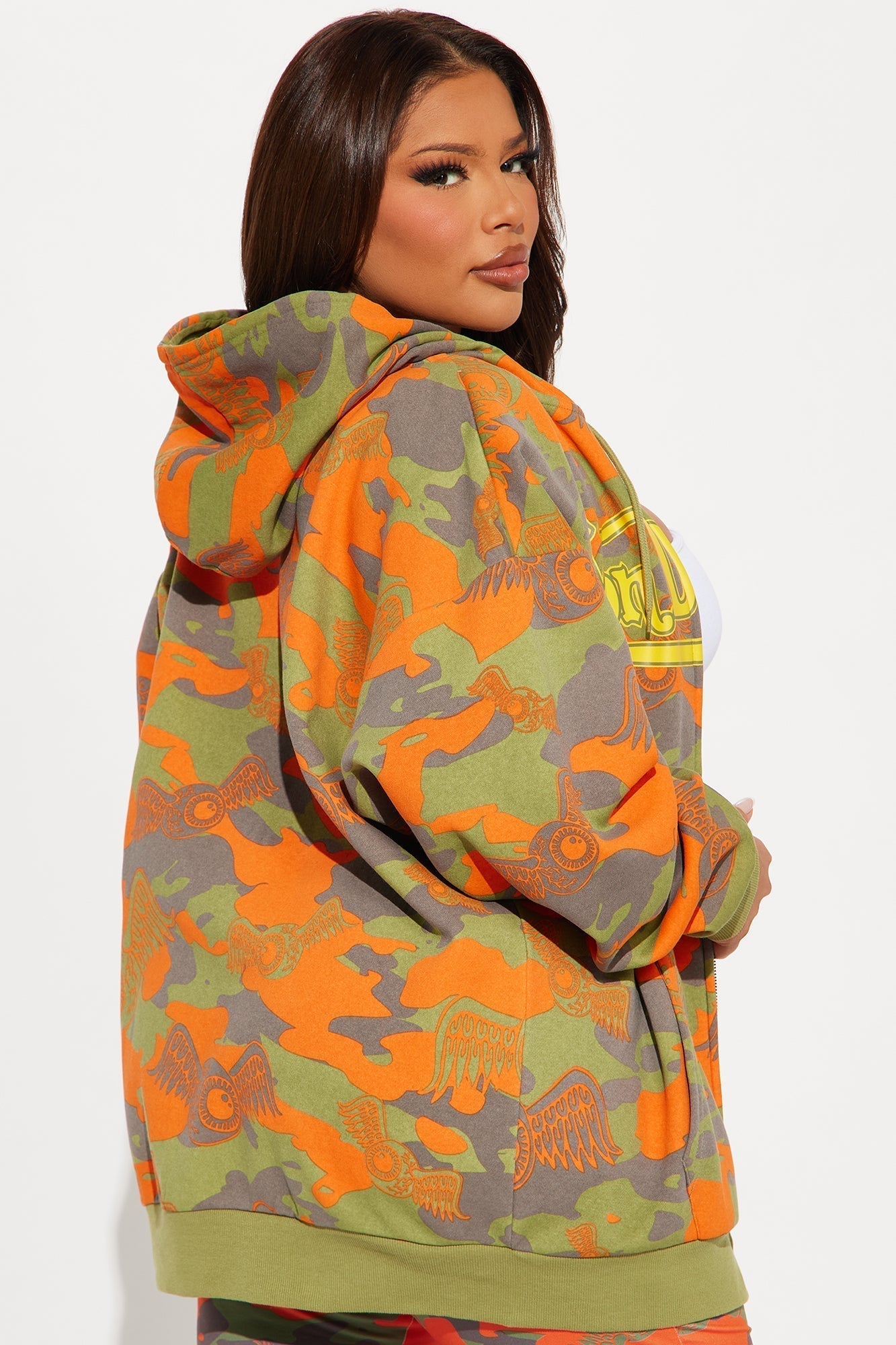 Von Dutch Camo Zip Front Hoodie - Orange/combo