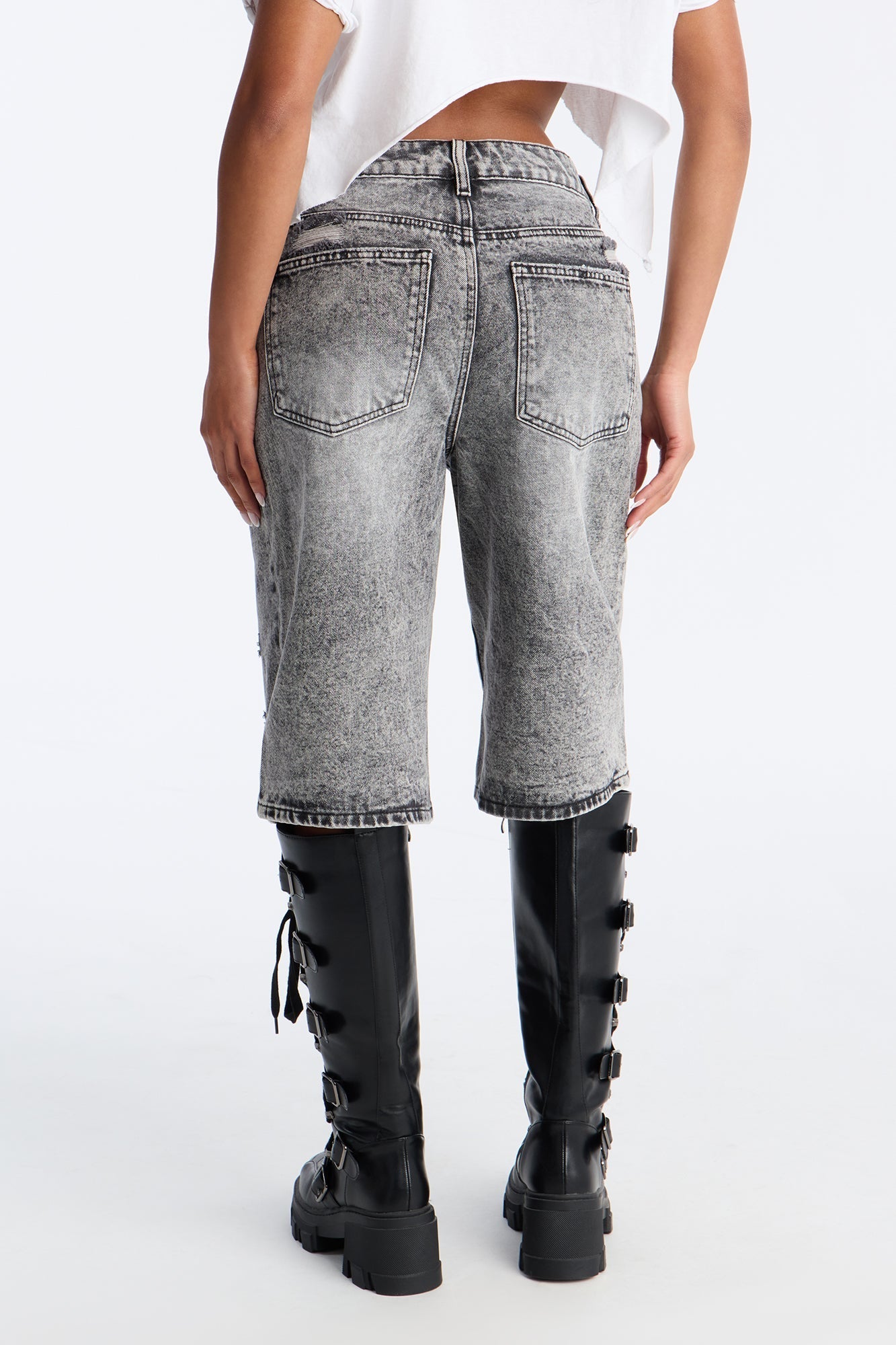 Redondo Ripped Denim Jorts - Black Wash