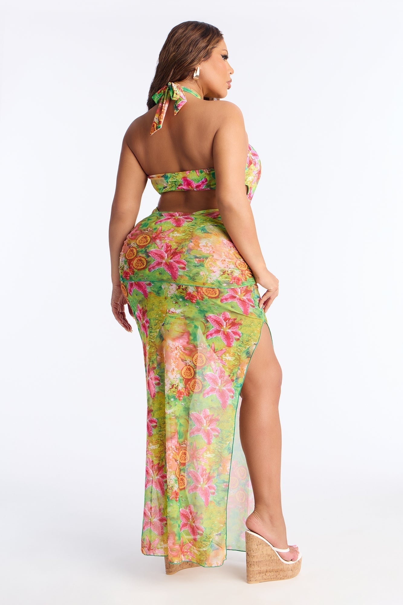 Hayley Hardware Cutout 1 Piece Swimsuit & Skirt Set - Tan/Multi