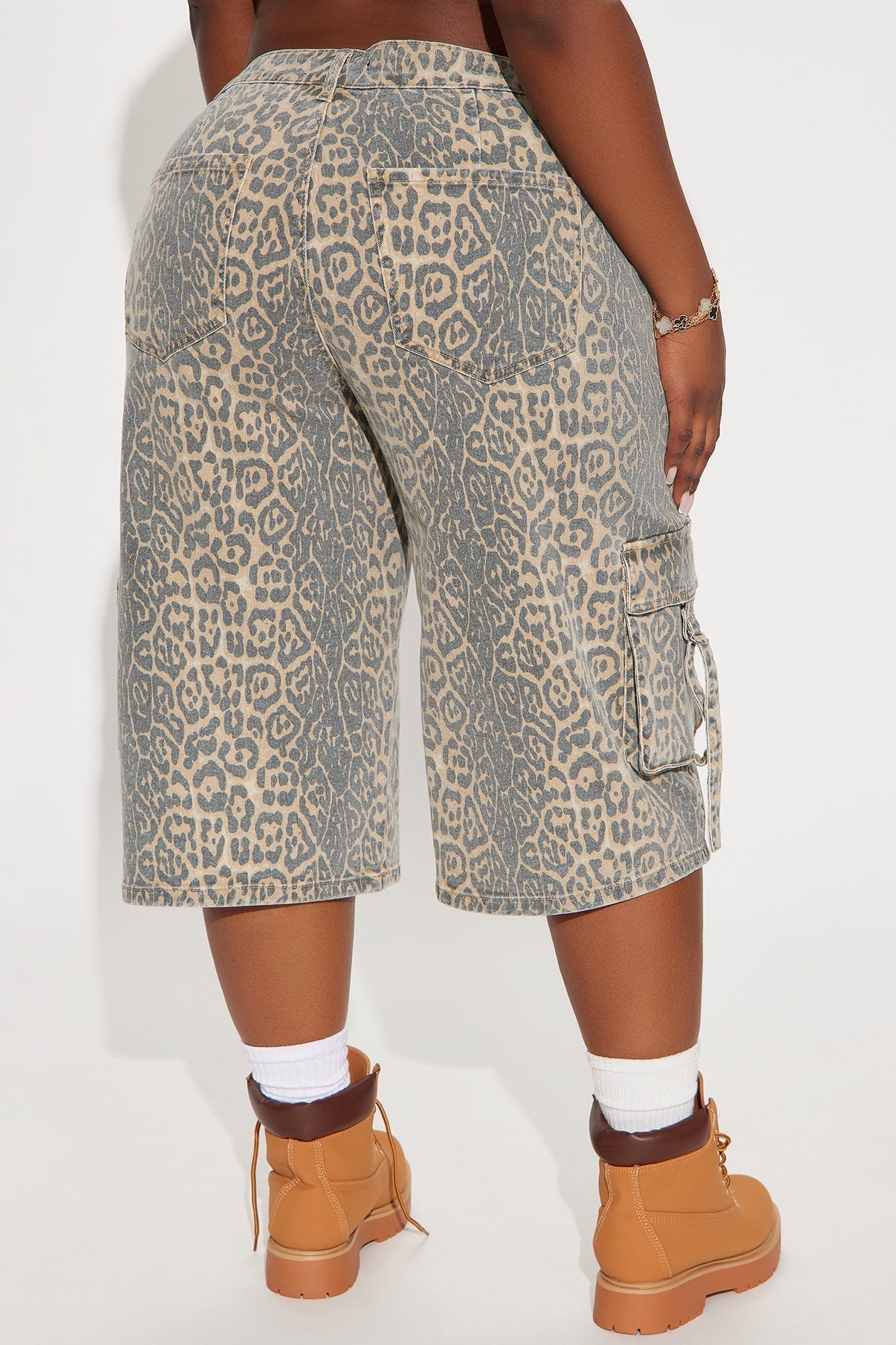 Getting Wild Animal Print Cargo Denim Jorts - Brown Combo