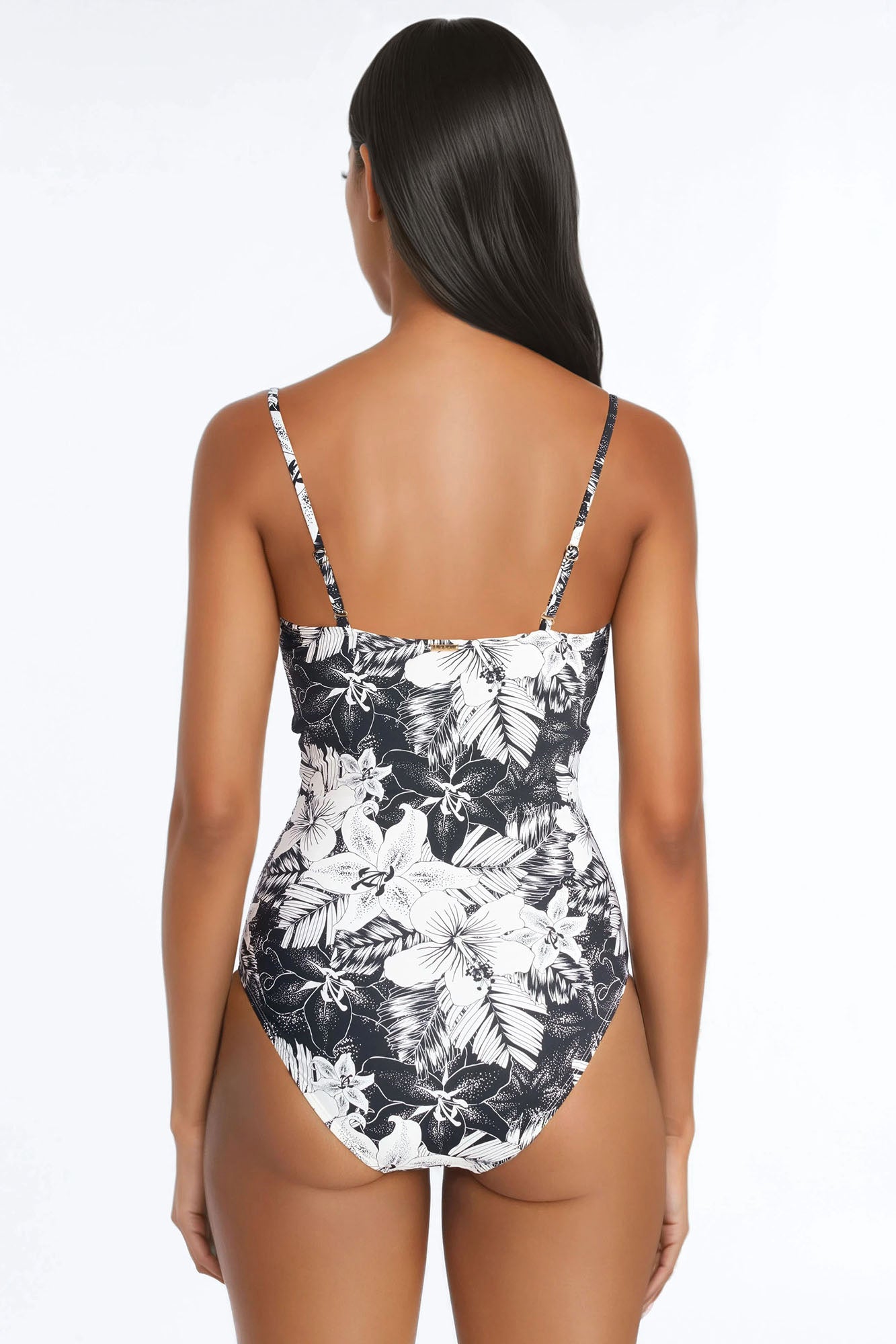 Bali Breeze 1 Piece Beaded Floral Swimsuit - Black/White