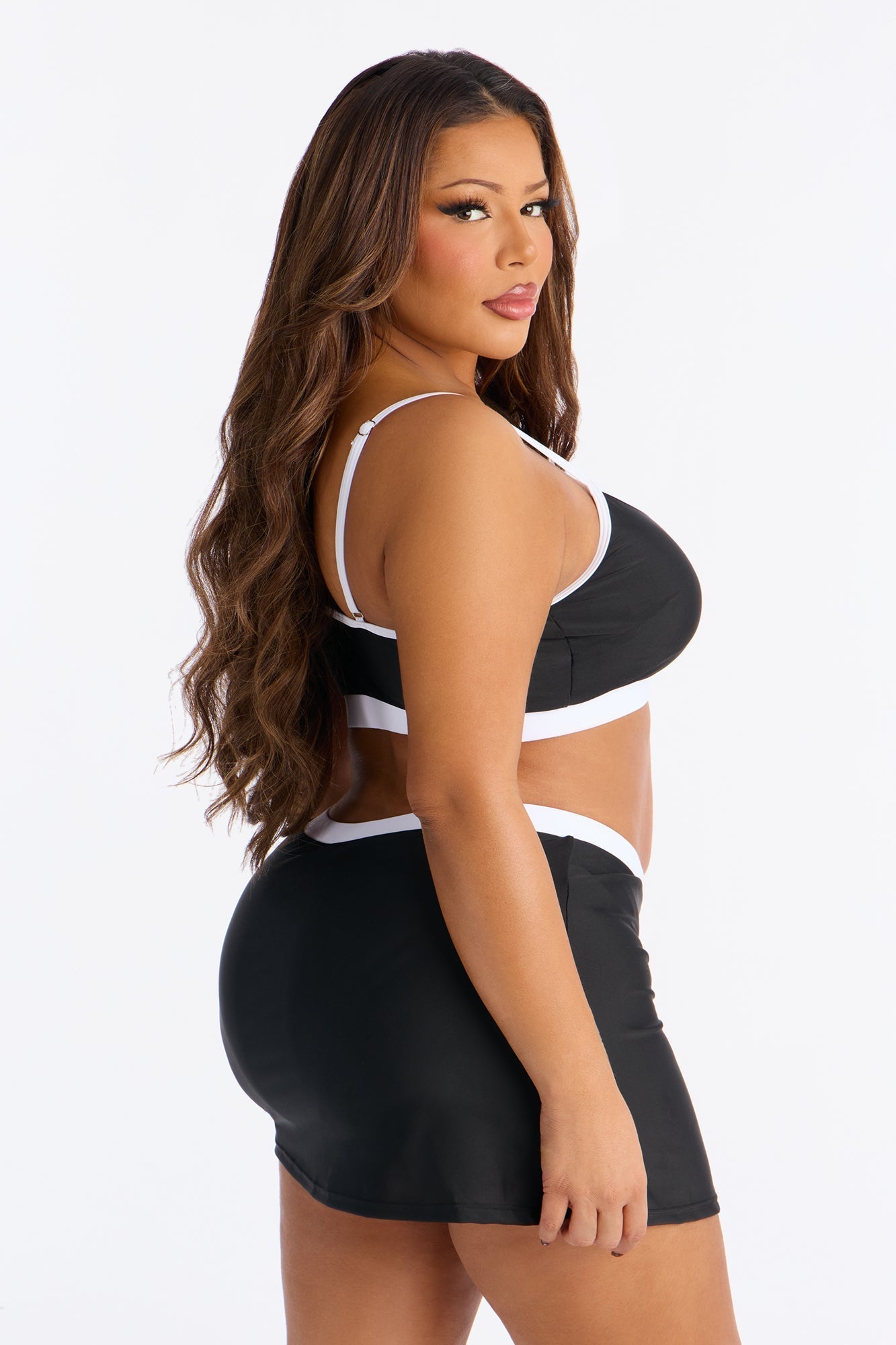 Tracey Colorblock Skirt 2 Piece Bikini - Black/combo