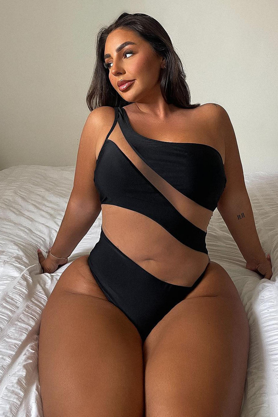 Island Hideout Cutout Mesh One Piece Swimsuit - Black