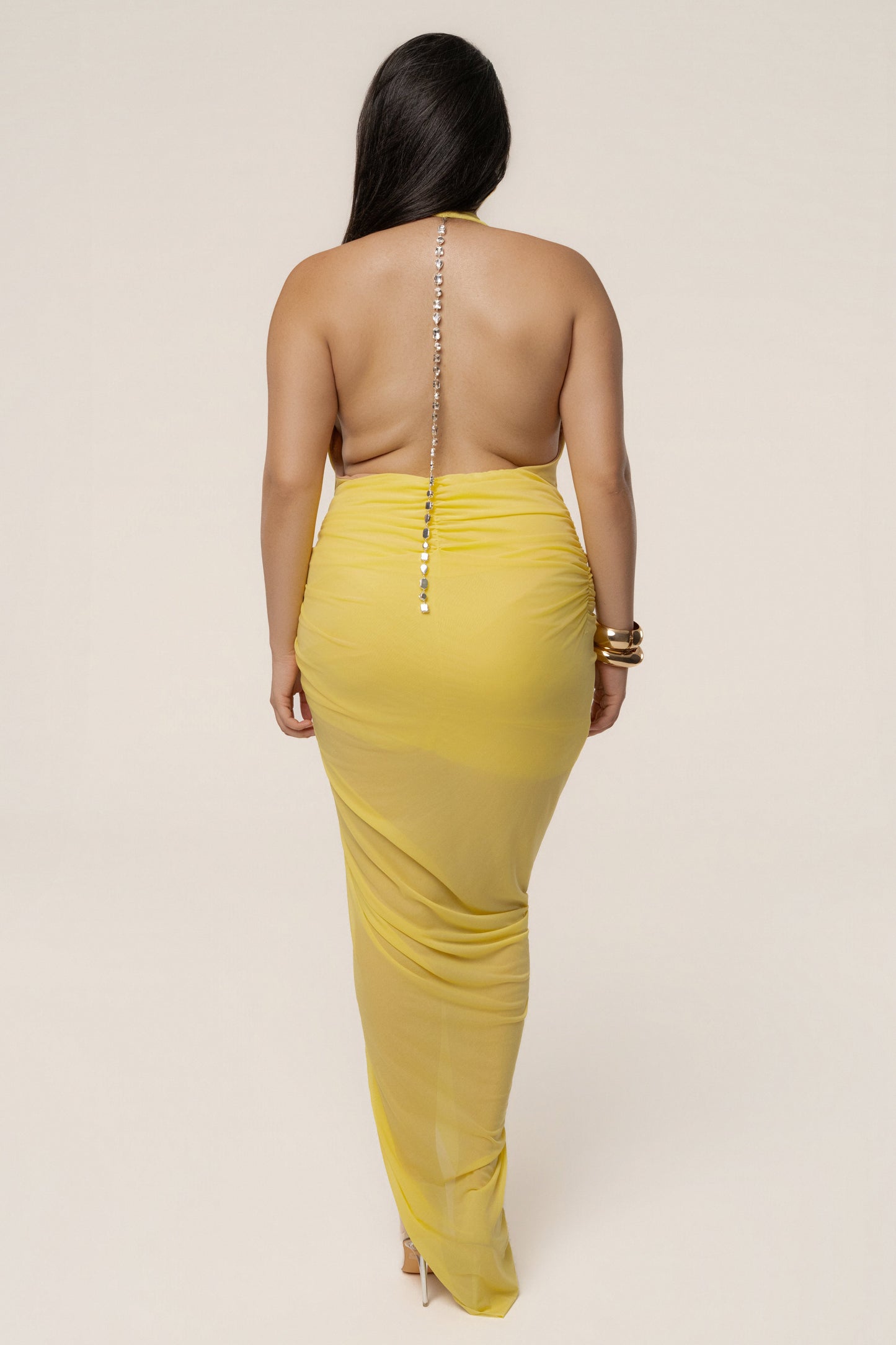 Yellow Ariana Plunge Halter Dress