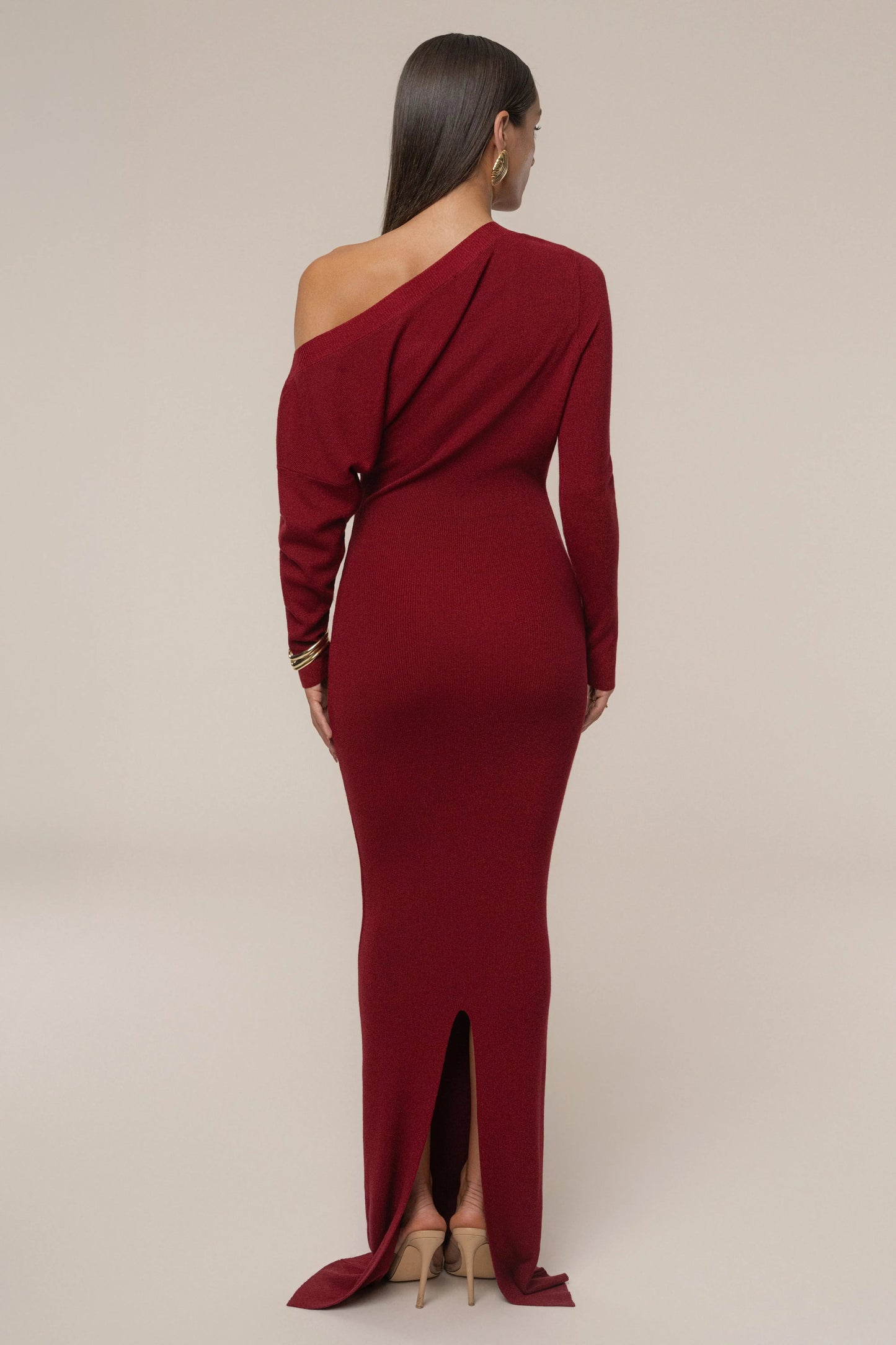 Red Night Shimmers Asymmetrical Maxi Dress