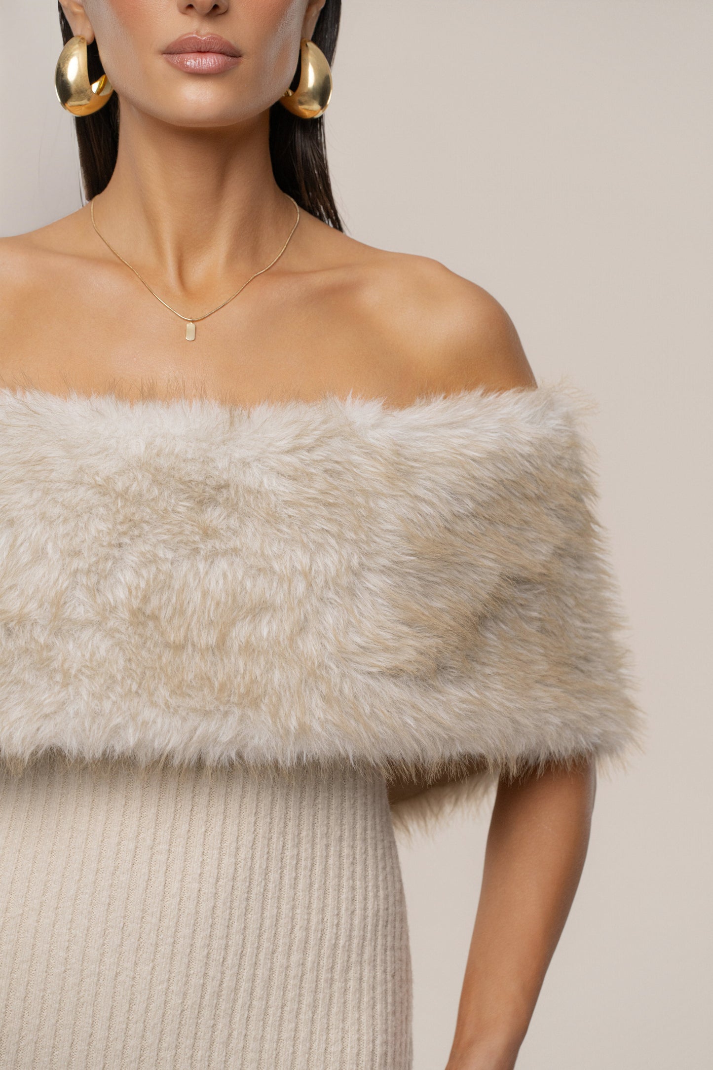 Stone Aspen Hour Faux Fur Dress