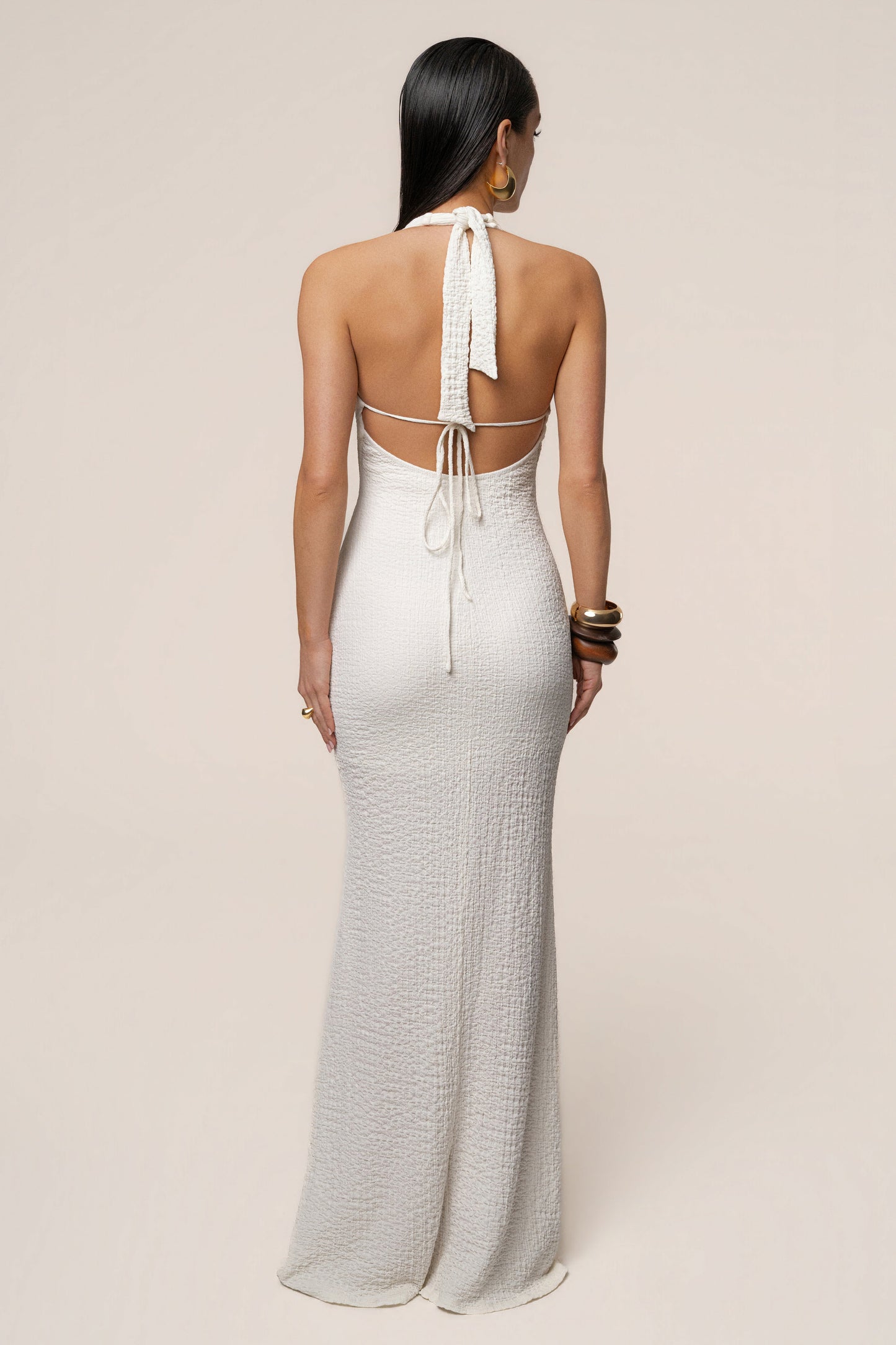 Ivory Sunset Dream Halter Maxi Dress
