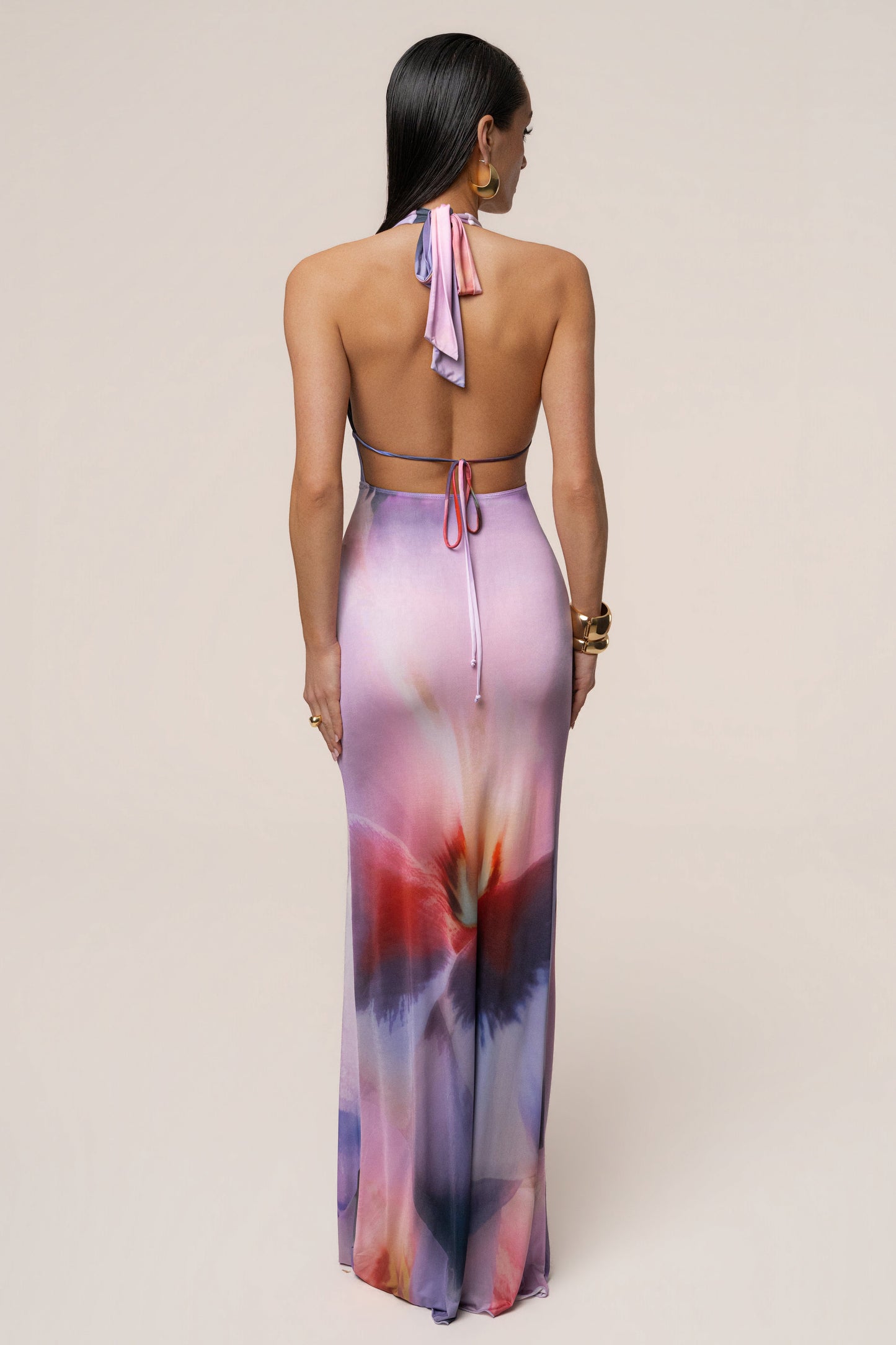 Purple Floral Blossom Print Maxi Dress