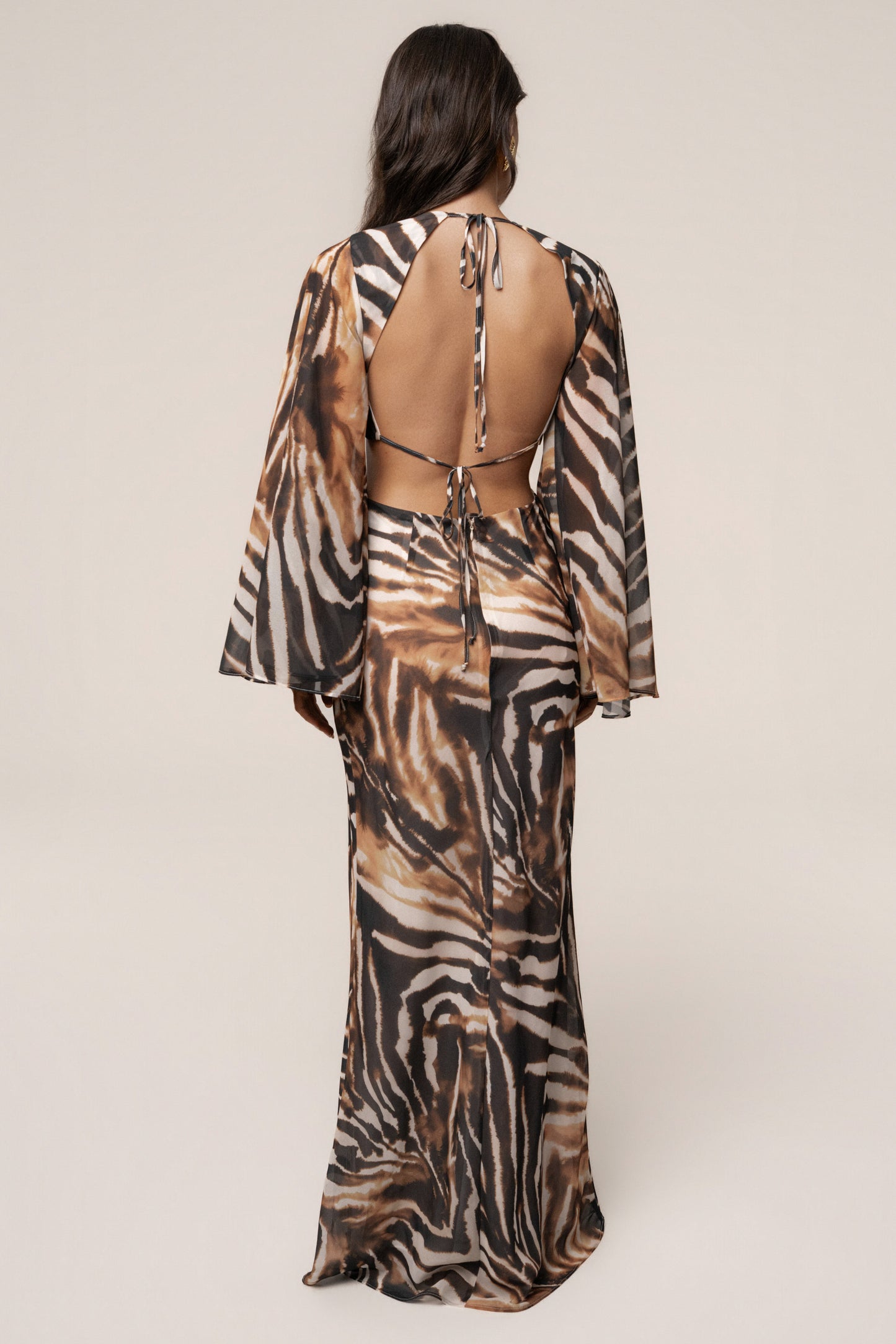 Brown Zebra Instincts Print Maxi Dress