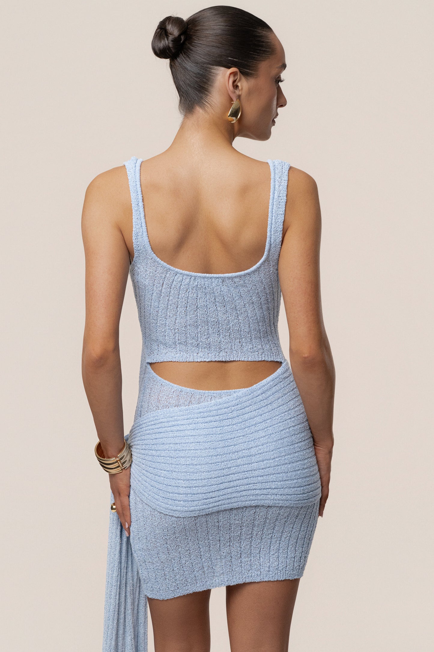 Lt. Blue Ribbed Scarf Mini Dress