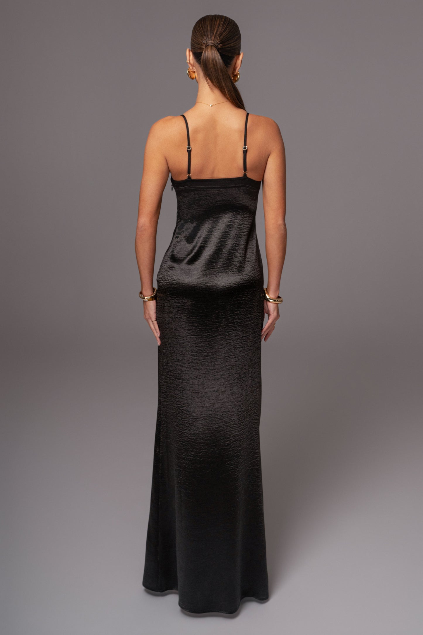 Black Surreal Satin Maxi Dress