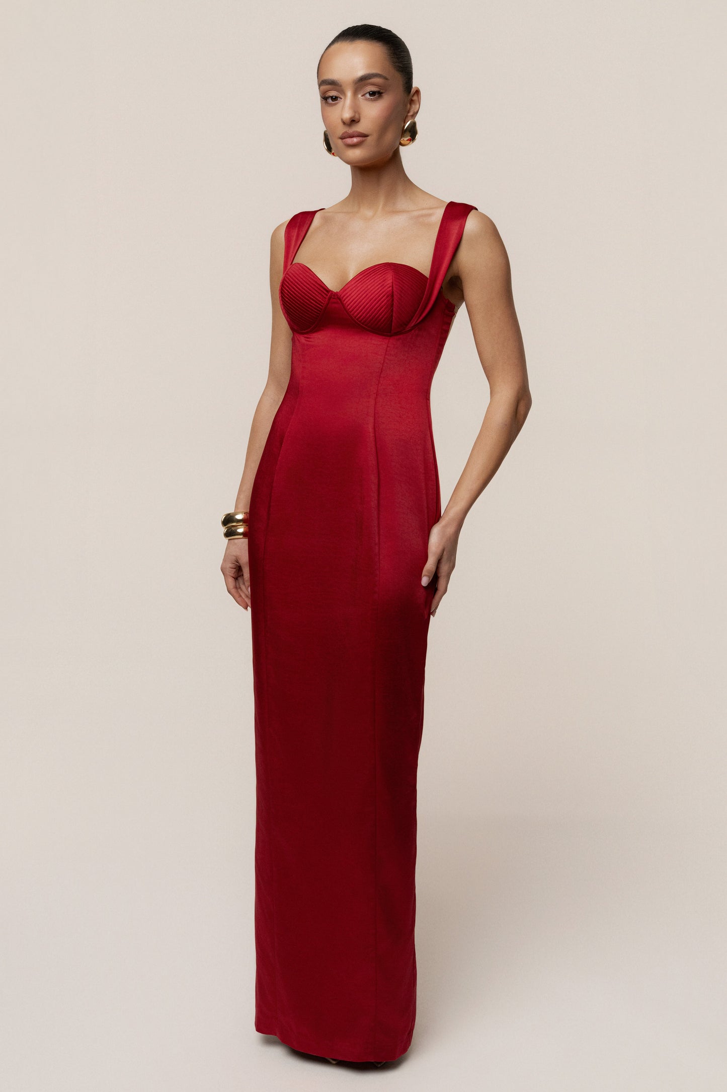 Red Amour Satin Maxi Dress