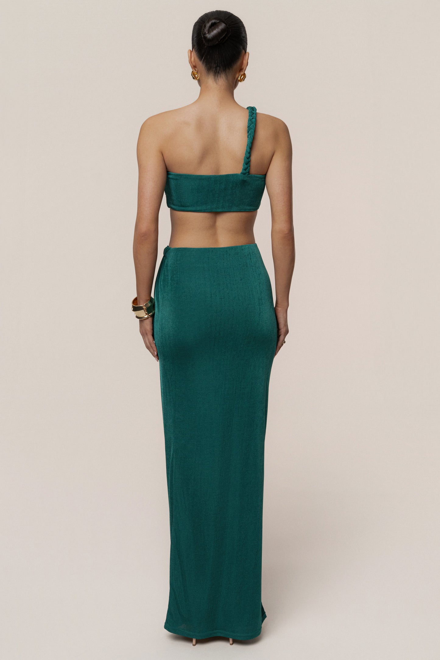 Green Ema One Shoulder Maxi Dress