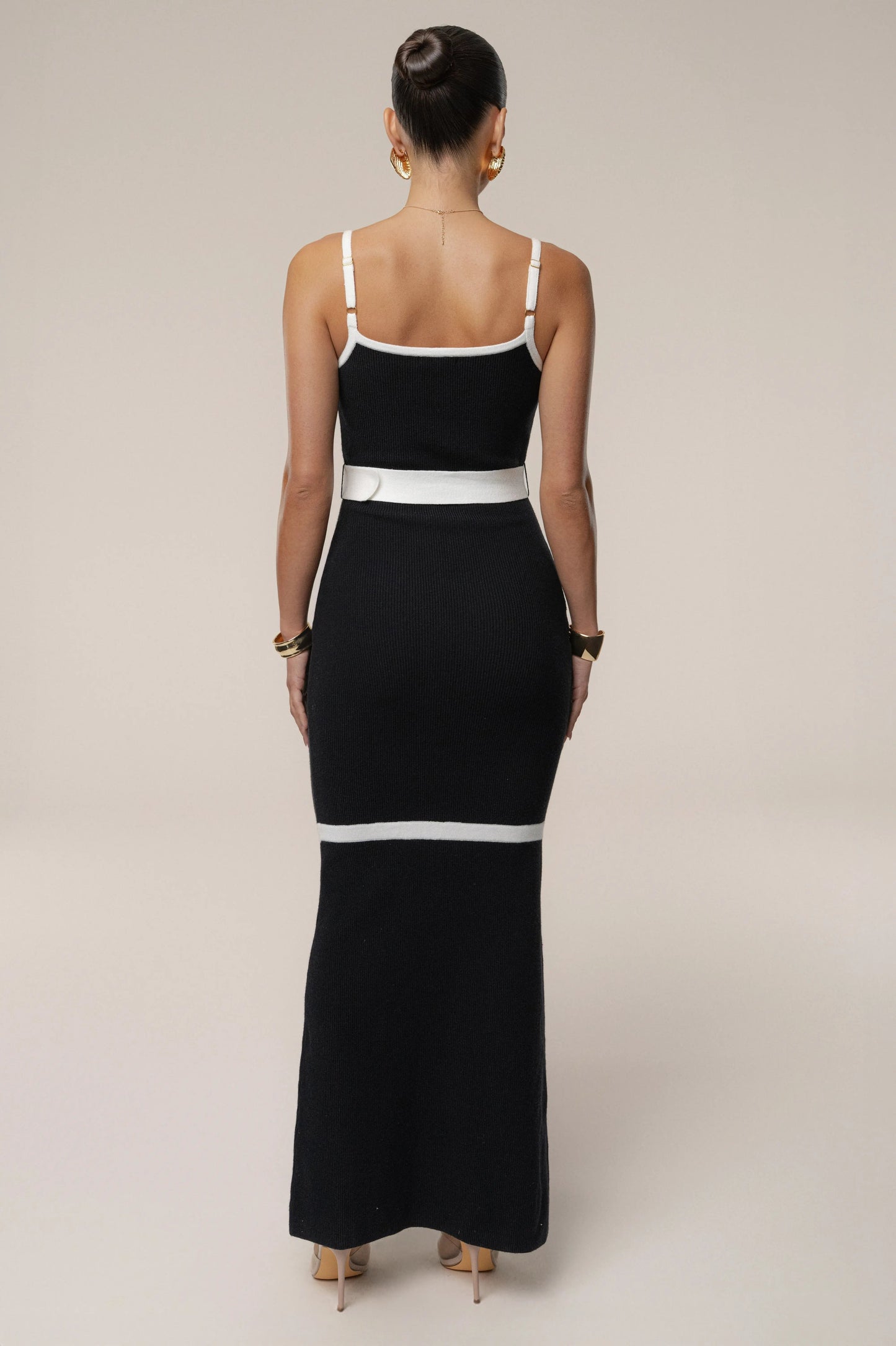 Black/Ivory Belted Cami Maxi Dress