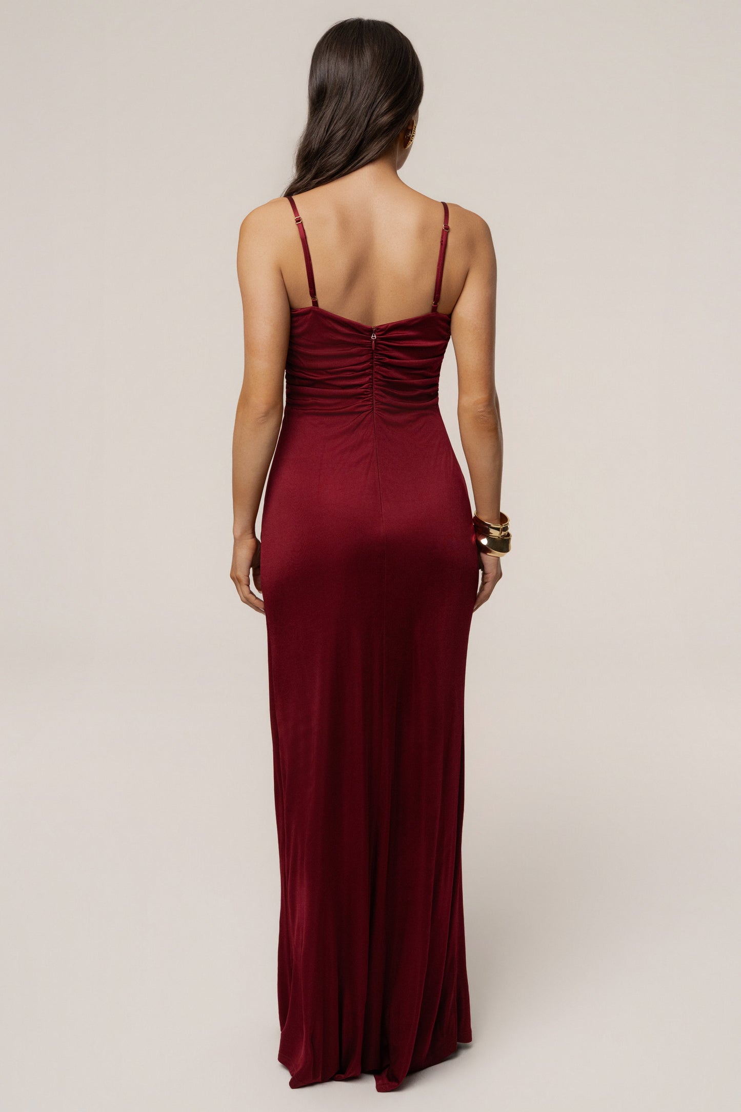 Burgundy Auric Deep Plunge Maxi Dress