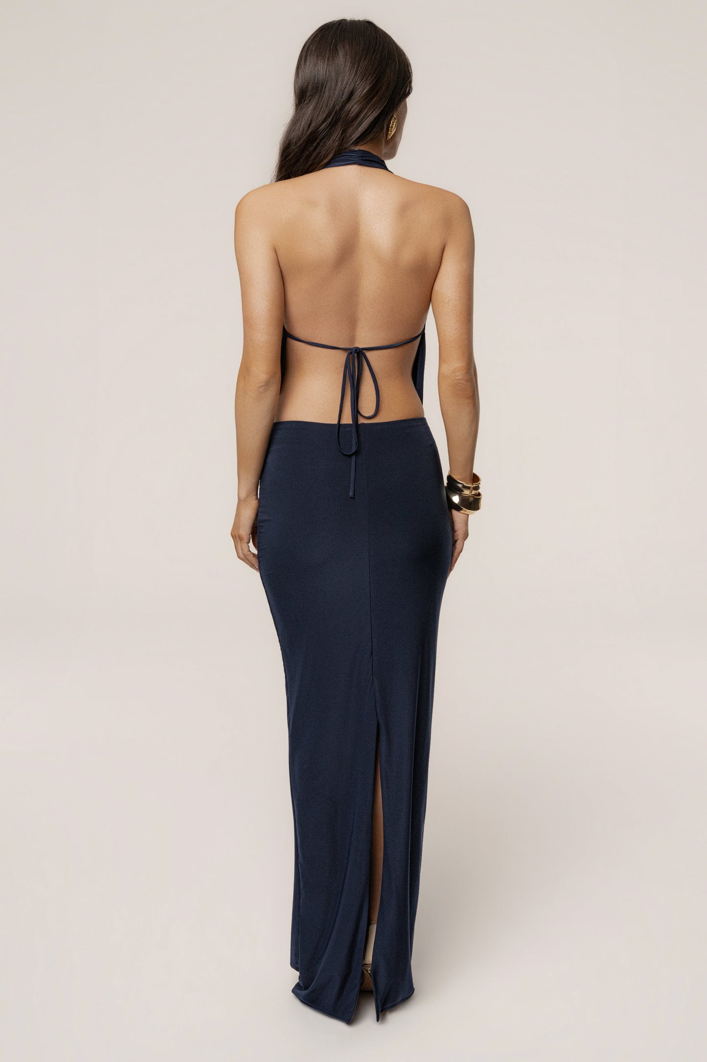 Navy Dawn Draped Maxi Dress