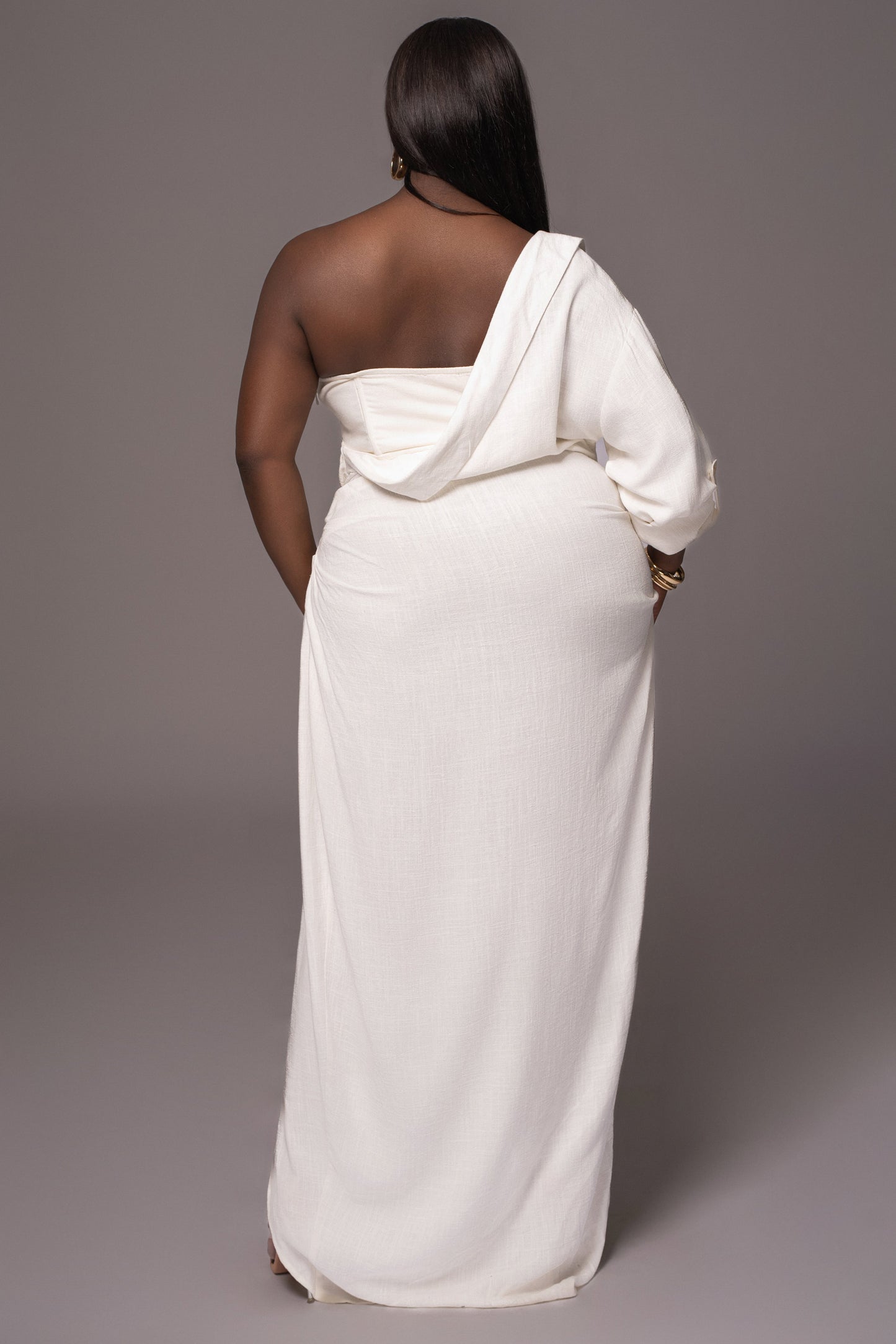 White Evita Linen Draped Dress