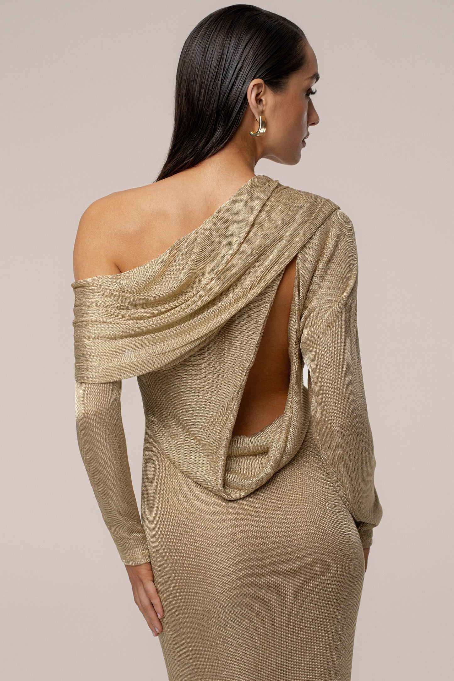 Gold Drape And Shine Maxi Dress